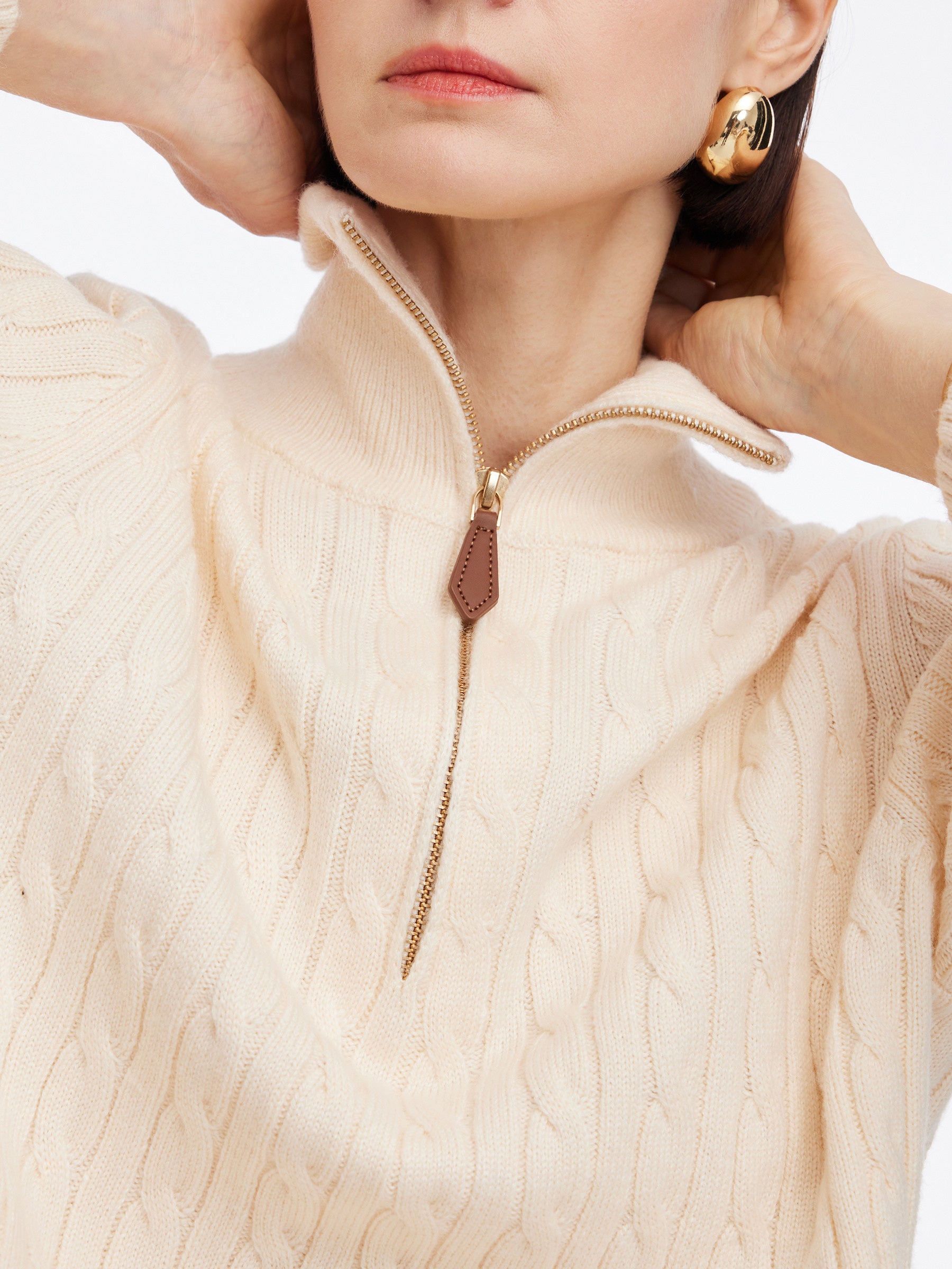 Wool Blend Half-Zip Women Sweater