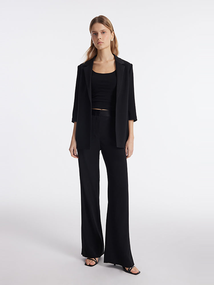 Triacetate 3/4 Sleeves Women Blazer With Rope Belt