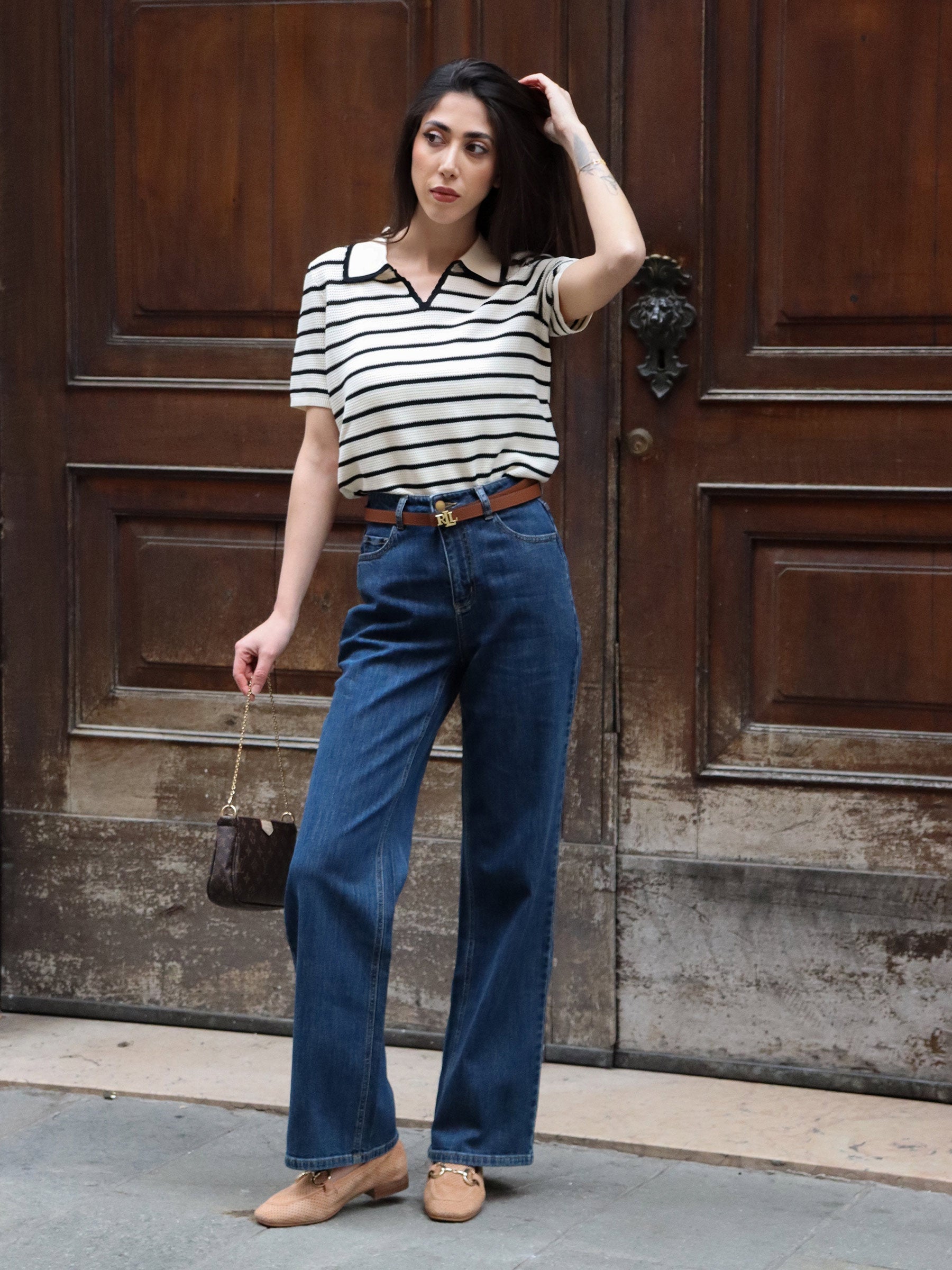 Tencel Blend Stripe Women Knit Top