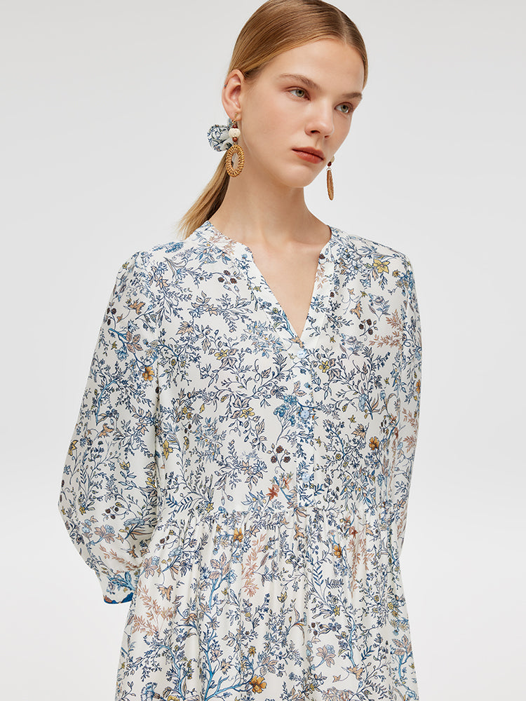 19 Momme Mulberry Silk Print Women Mini Dress With Scrunchie