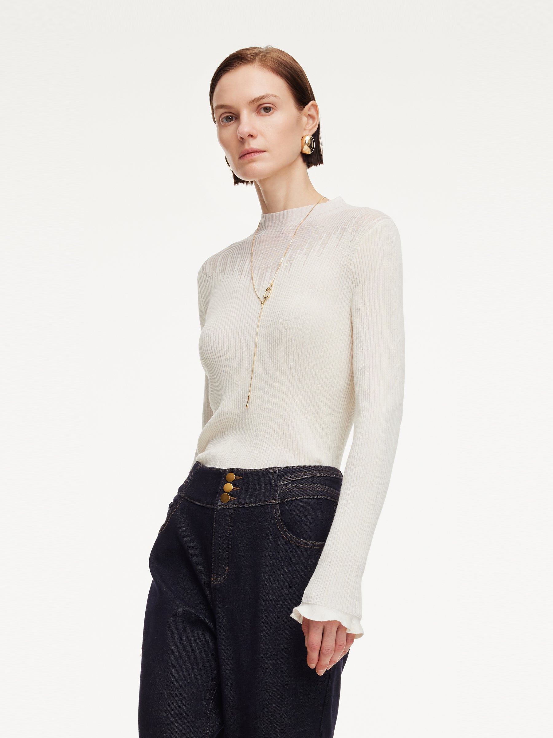 Tencel Wool Blend Mock Neck Women Knit Top