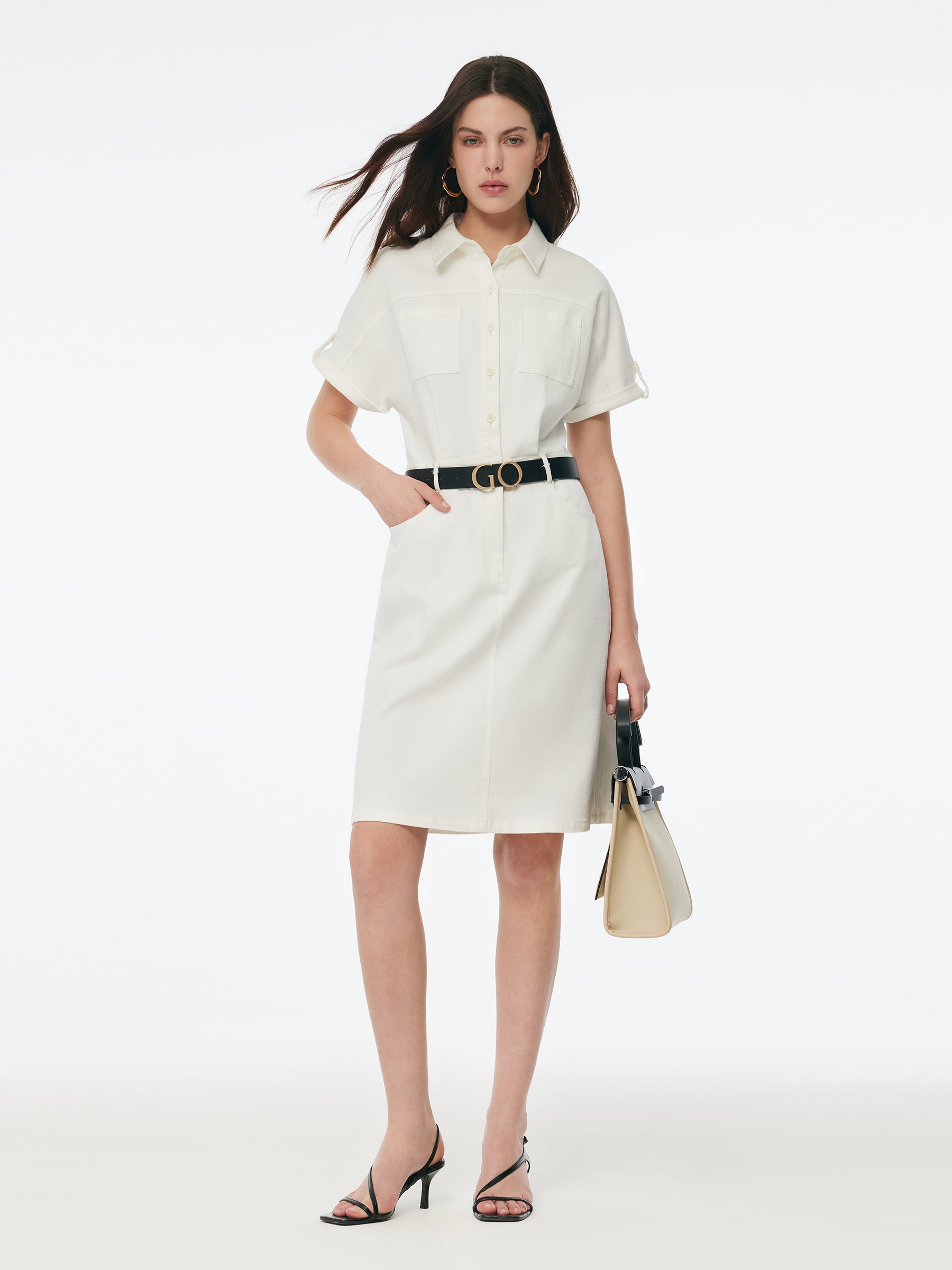 Denim Women Mini Dress With GO Letter Leather Belt