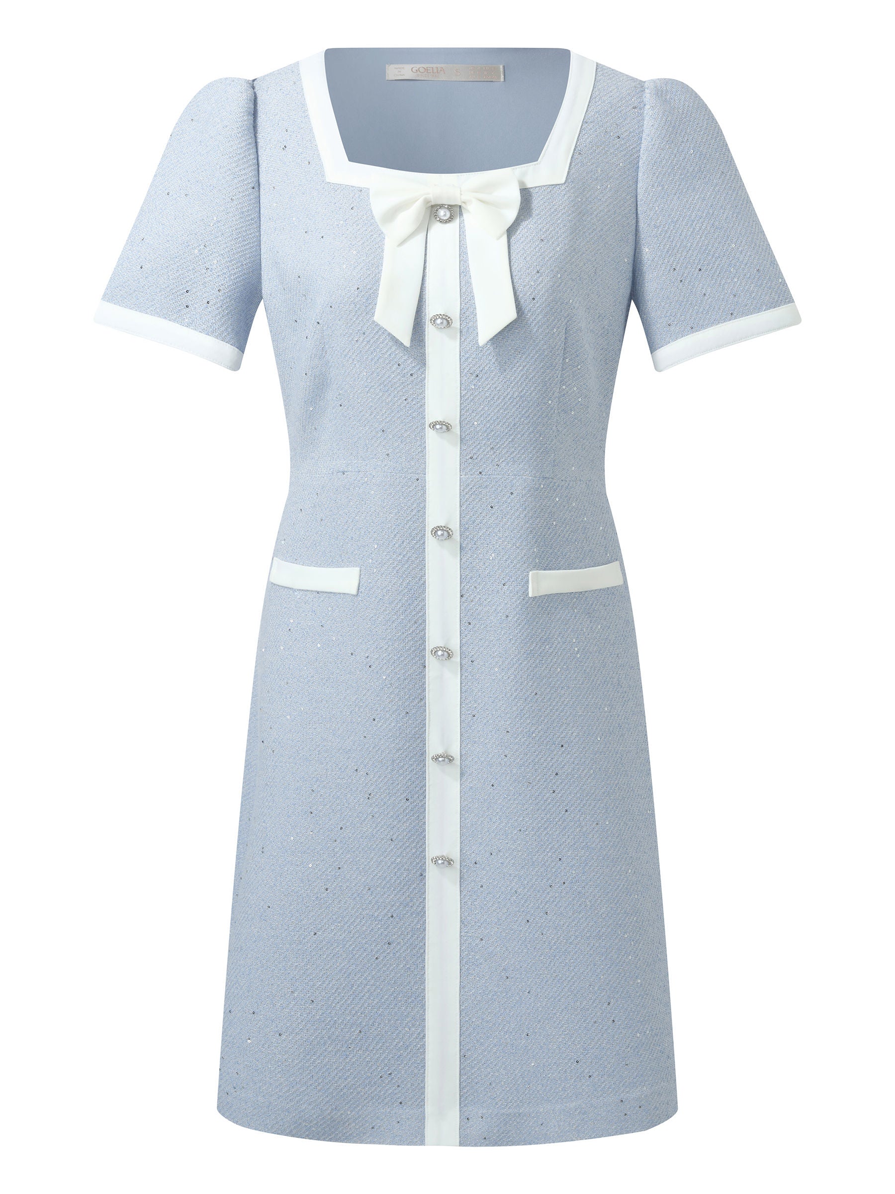 Acetate Blend Sequins Tweed Contrast Trim Women Mini Dress