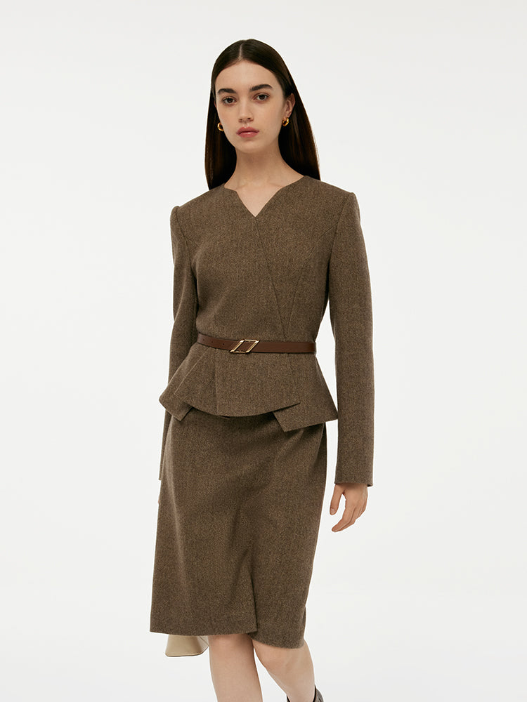 Washable Wool Faux Two-Piece Women Mini Dress With Belt