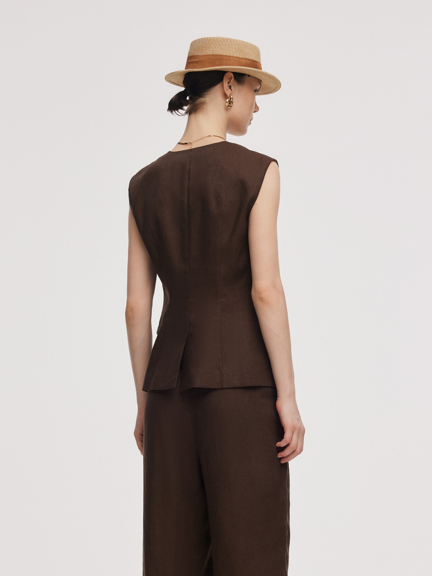 100% Linen Women V-Neck Vest