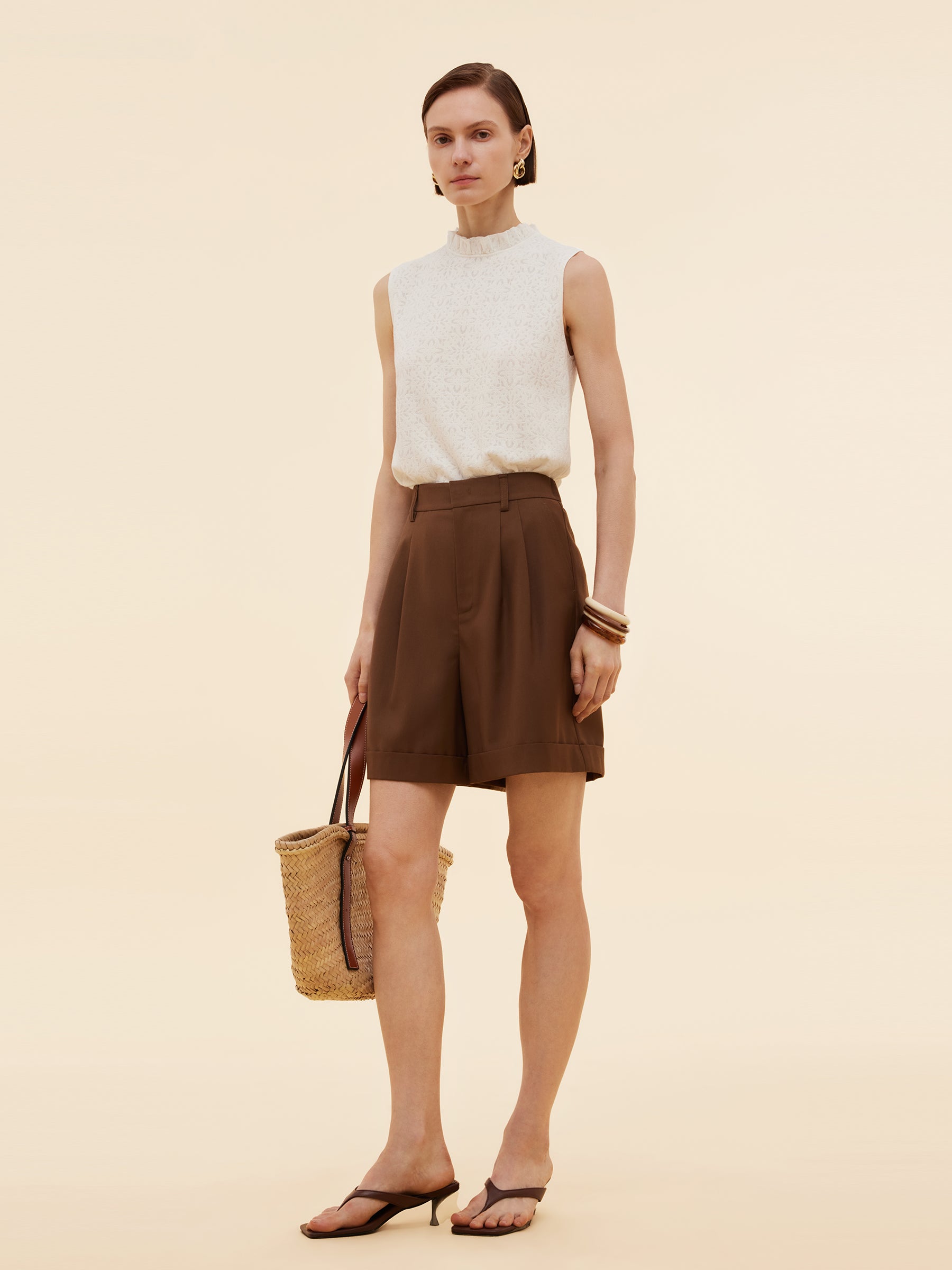 Cotton Jacquard Women Ruffle Knit Tank Top