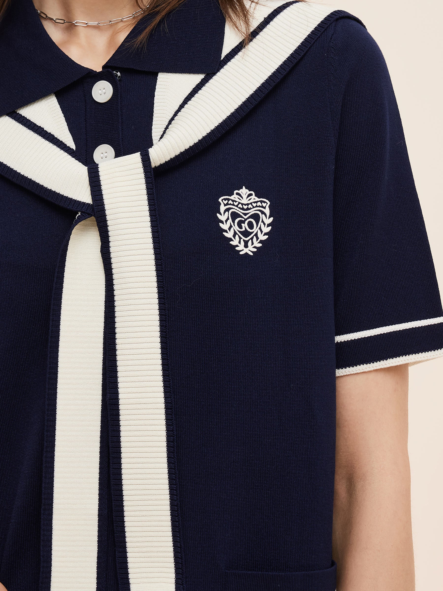 Tencel Blend Women Knit Mini Dress With Detachable Sailor Collar