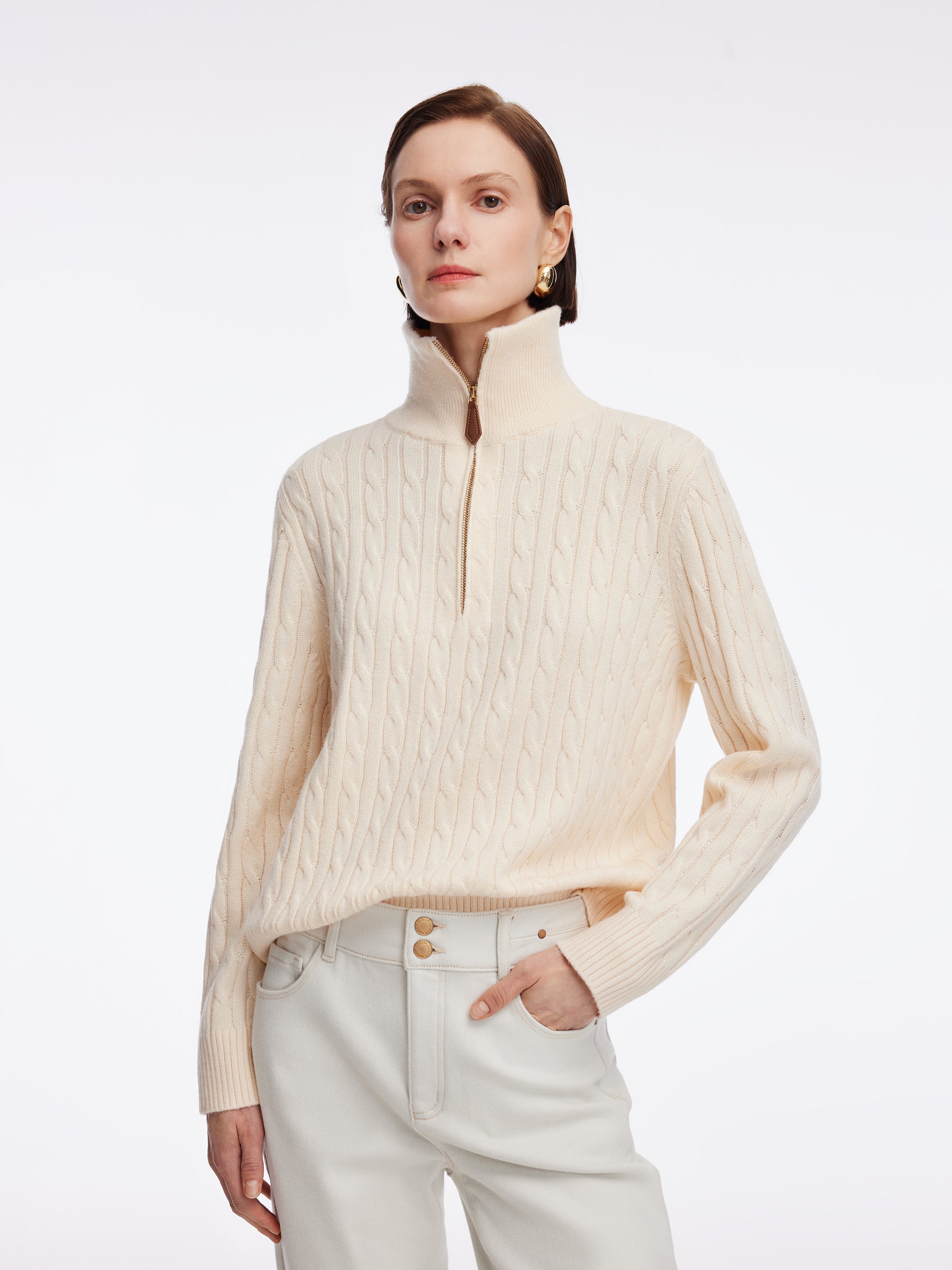 Wool Blend Half-Zip Women Sweater