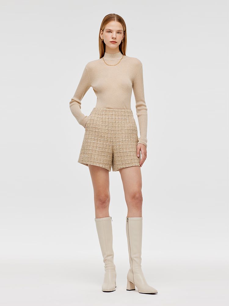 Wool Blend Tweed A-Line Women Shorts