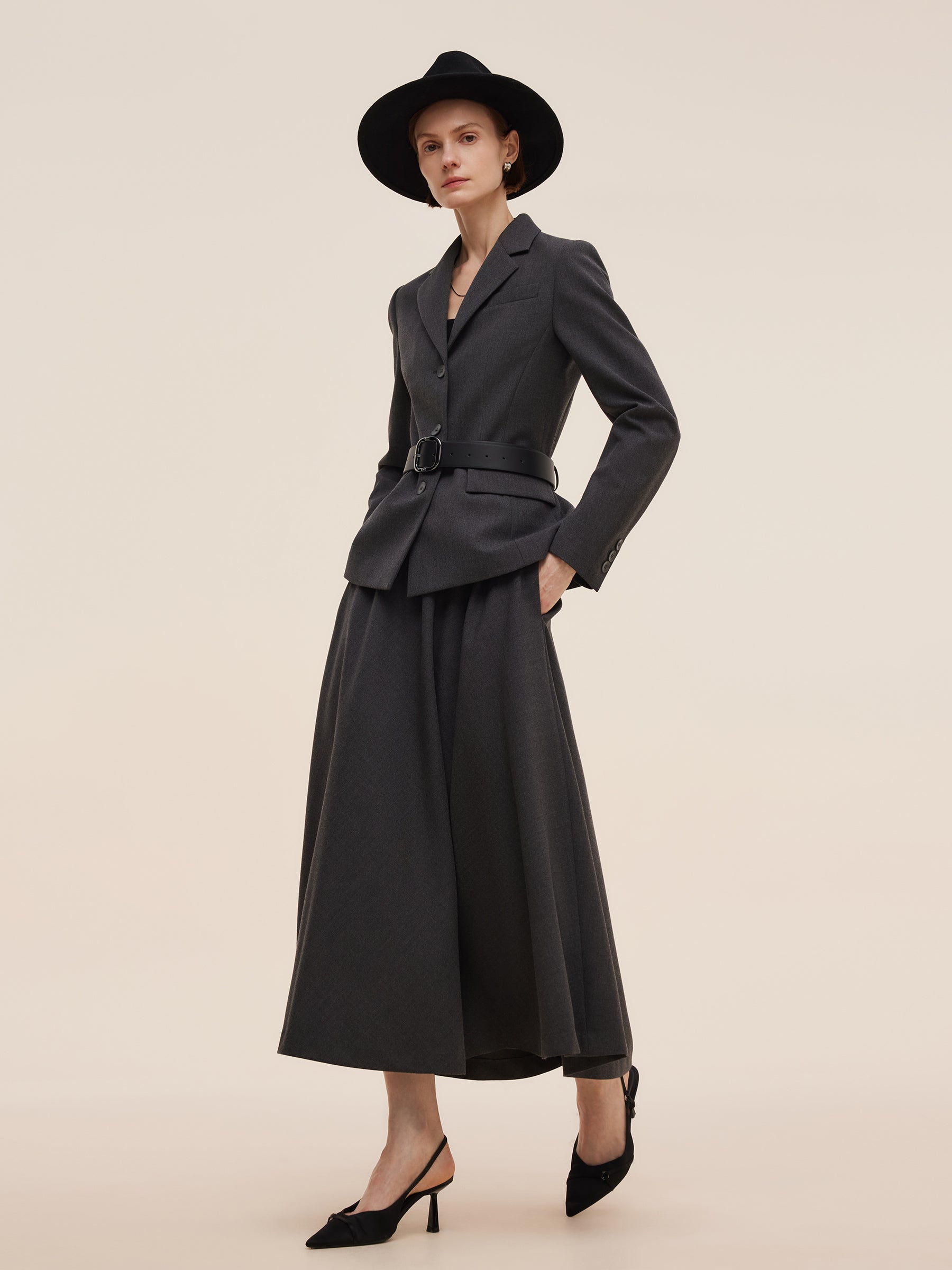 Worsted Wool Blend Women Blazer With Fringe Scarf And Belt