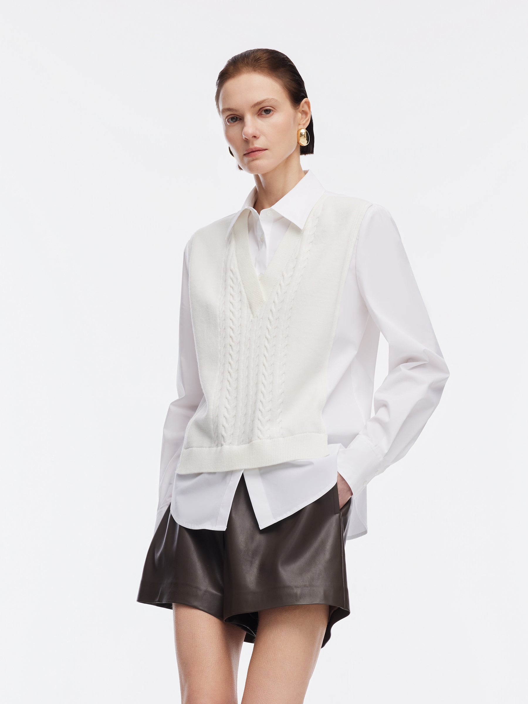 Lyocell Blend Faux Two-Piece Women Patchwork Shirt