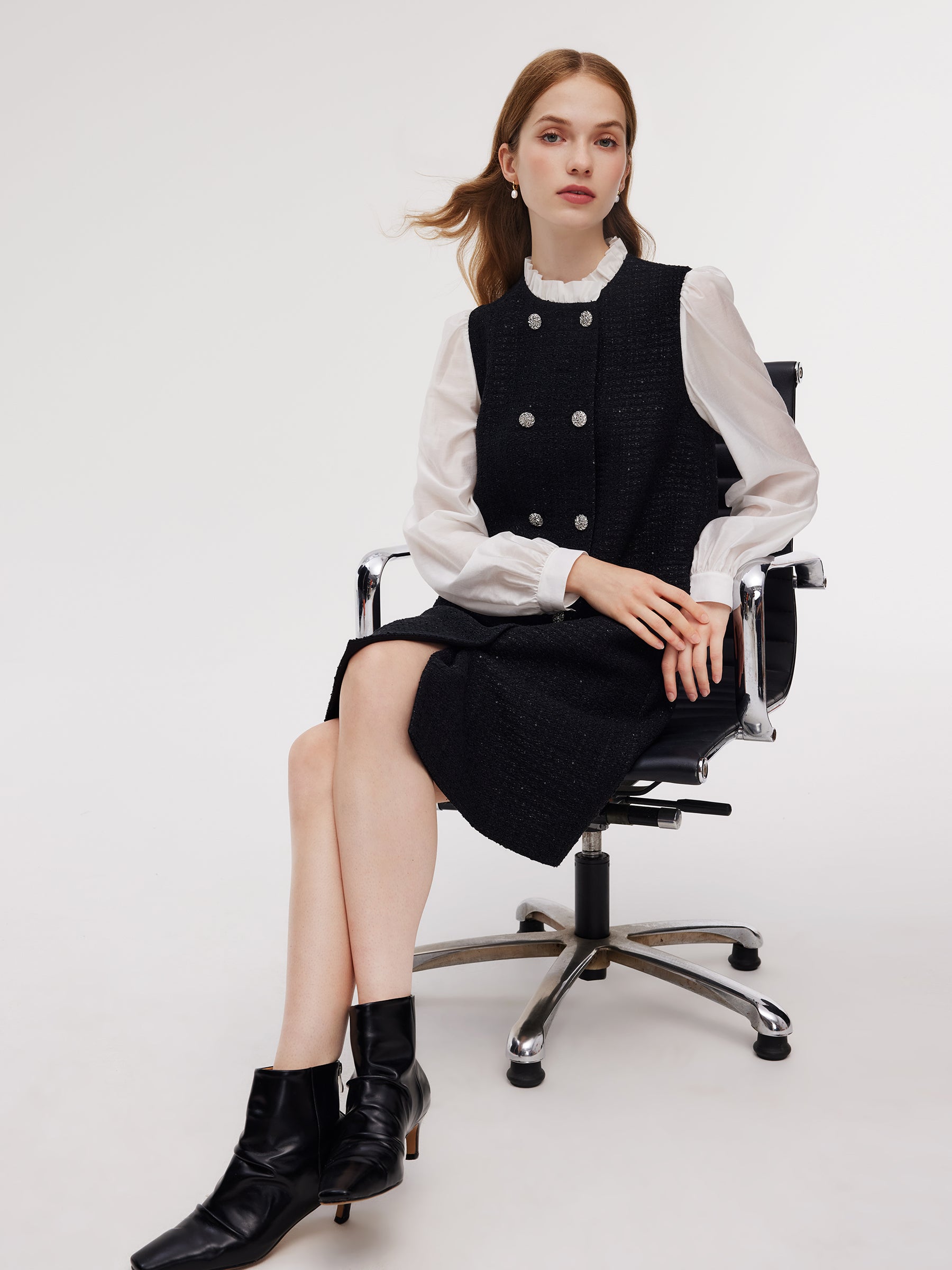 Tweed Faux Two-Piece Women Mini Dress