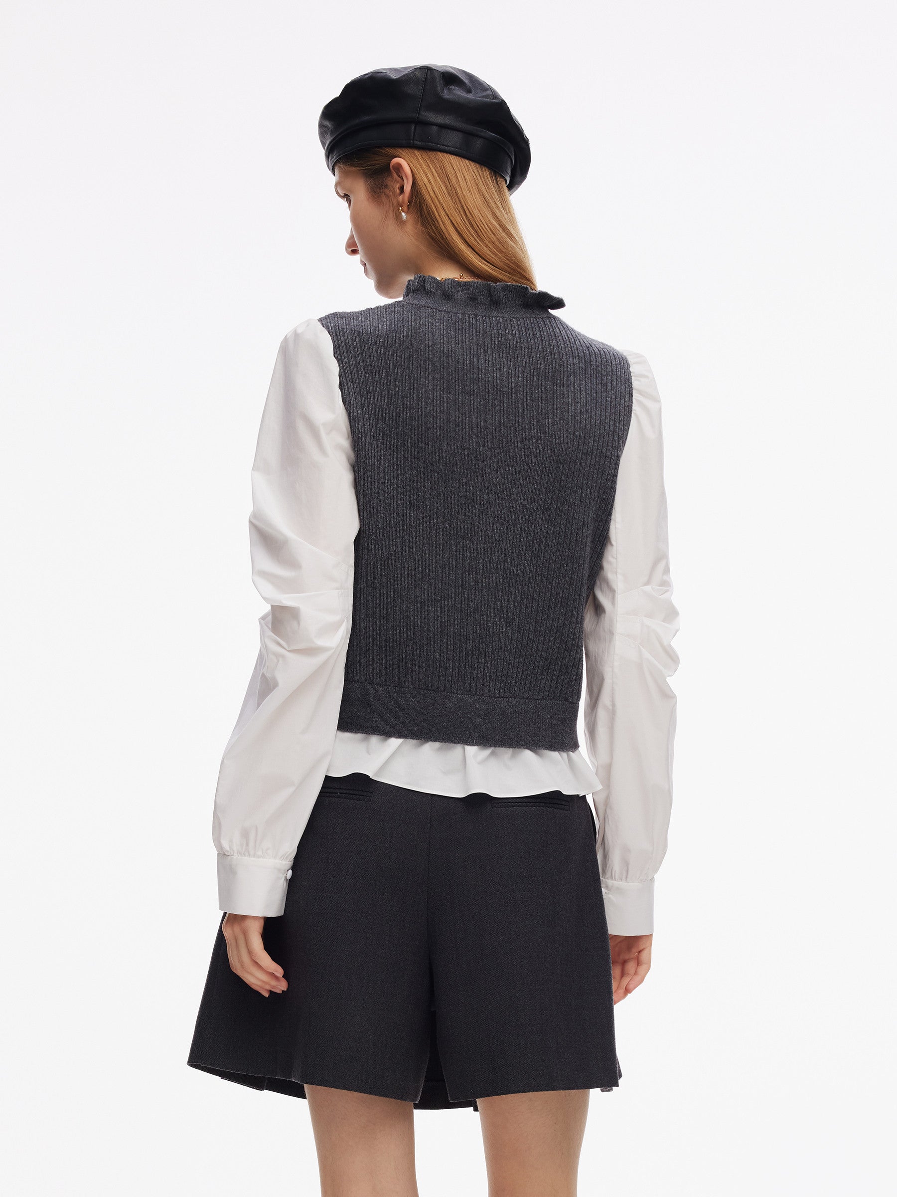 Wool Blend Faux Two-Piece Women Blouse