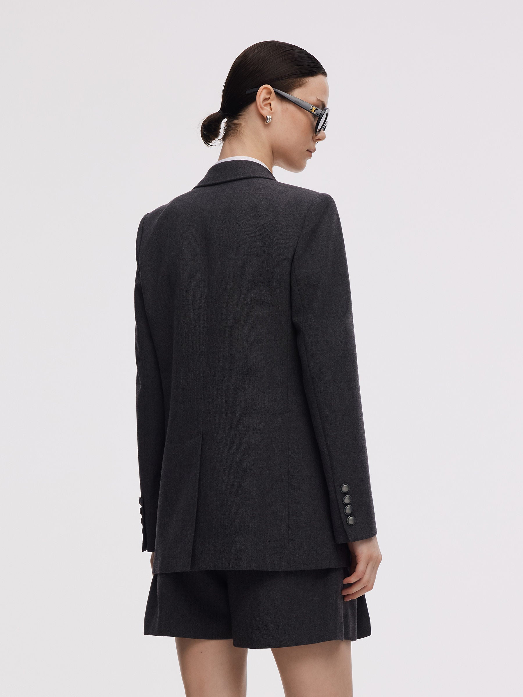 Worsted Wool Blend Notched Collar Women Blazer