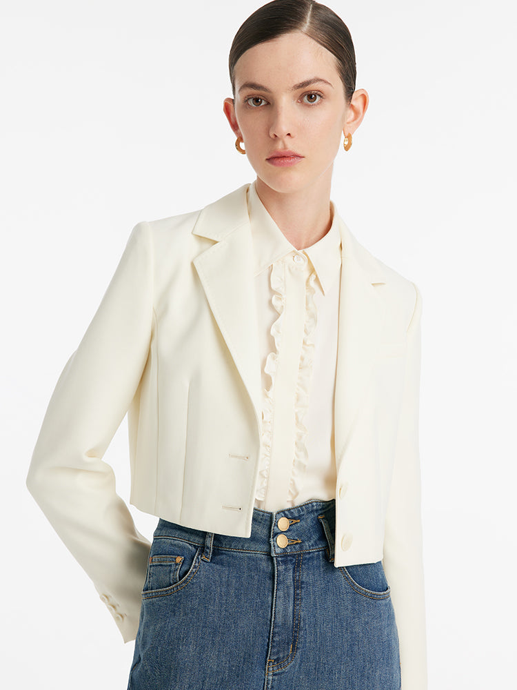 Worsted Wool Lapel Women Crop Blazer