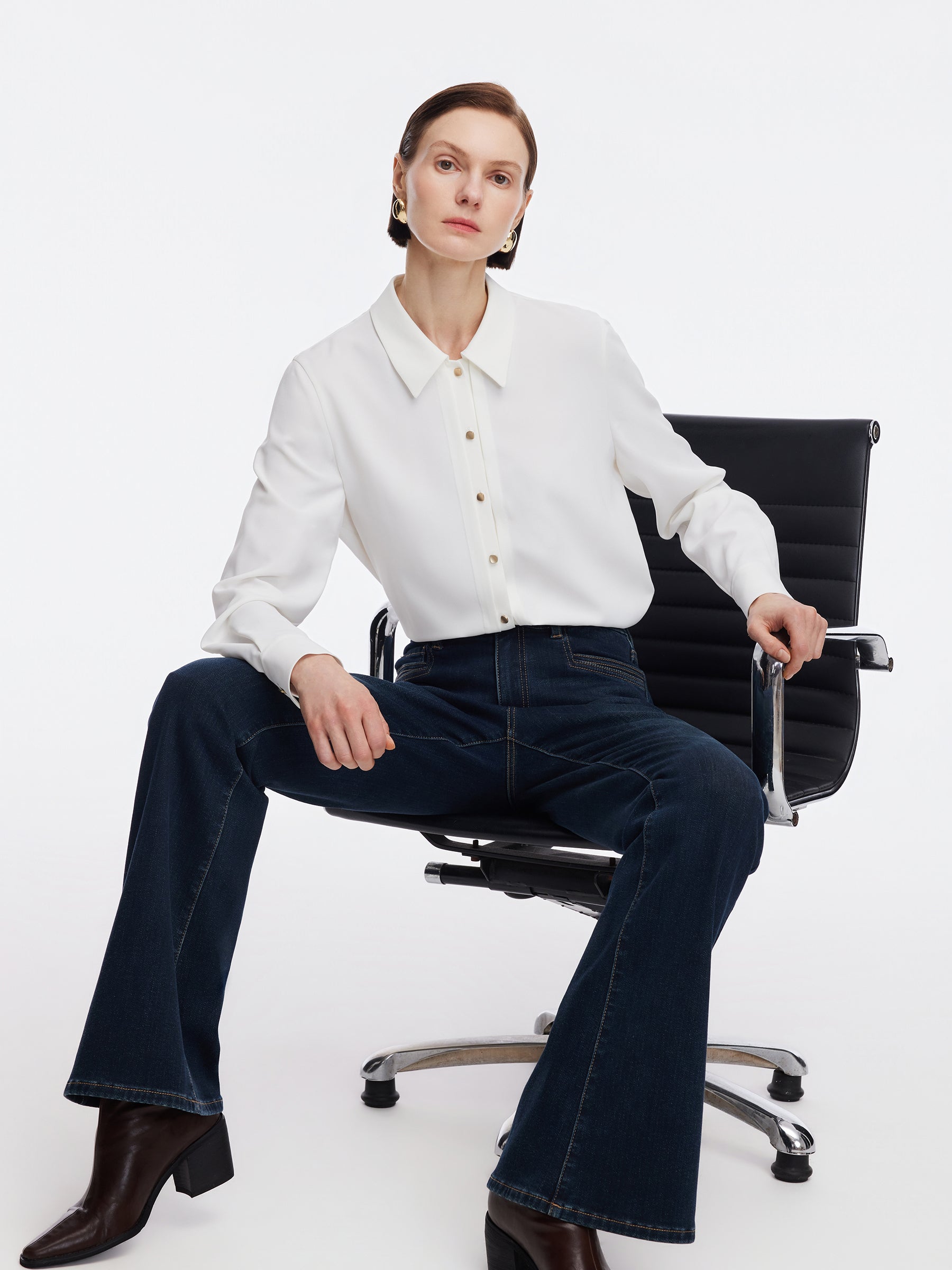 H-Line Metal Button Women Shirt