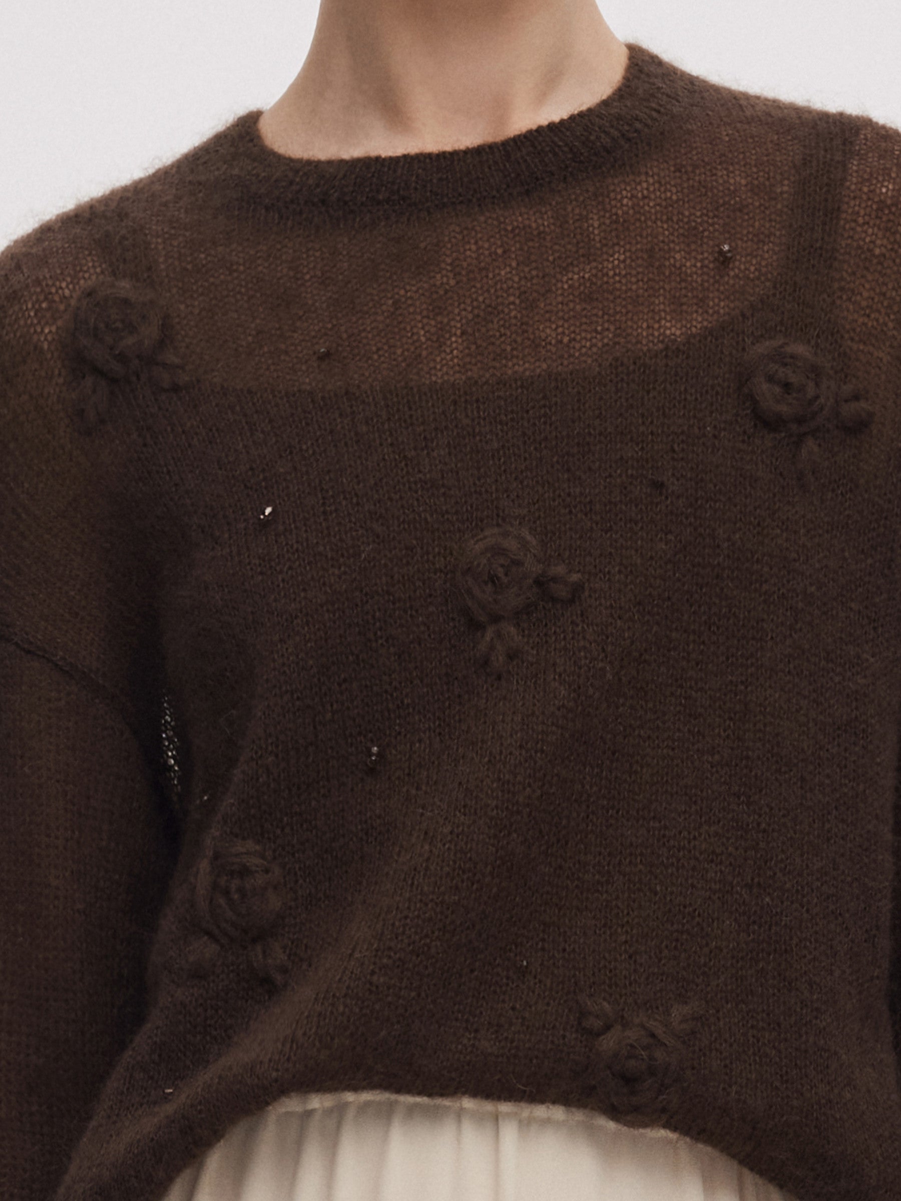 Mohair Wool Blend Women Hand-Crocheted Floral Sweater