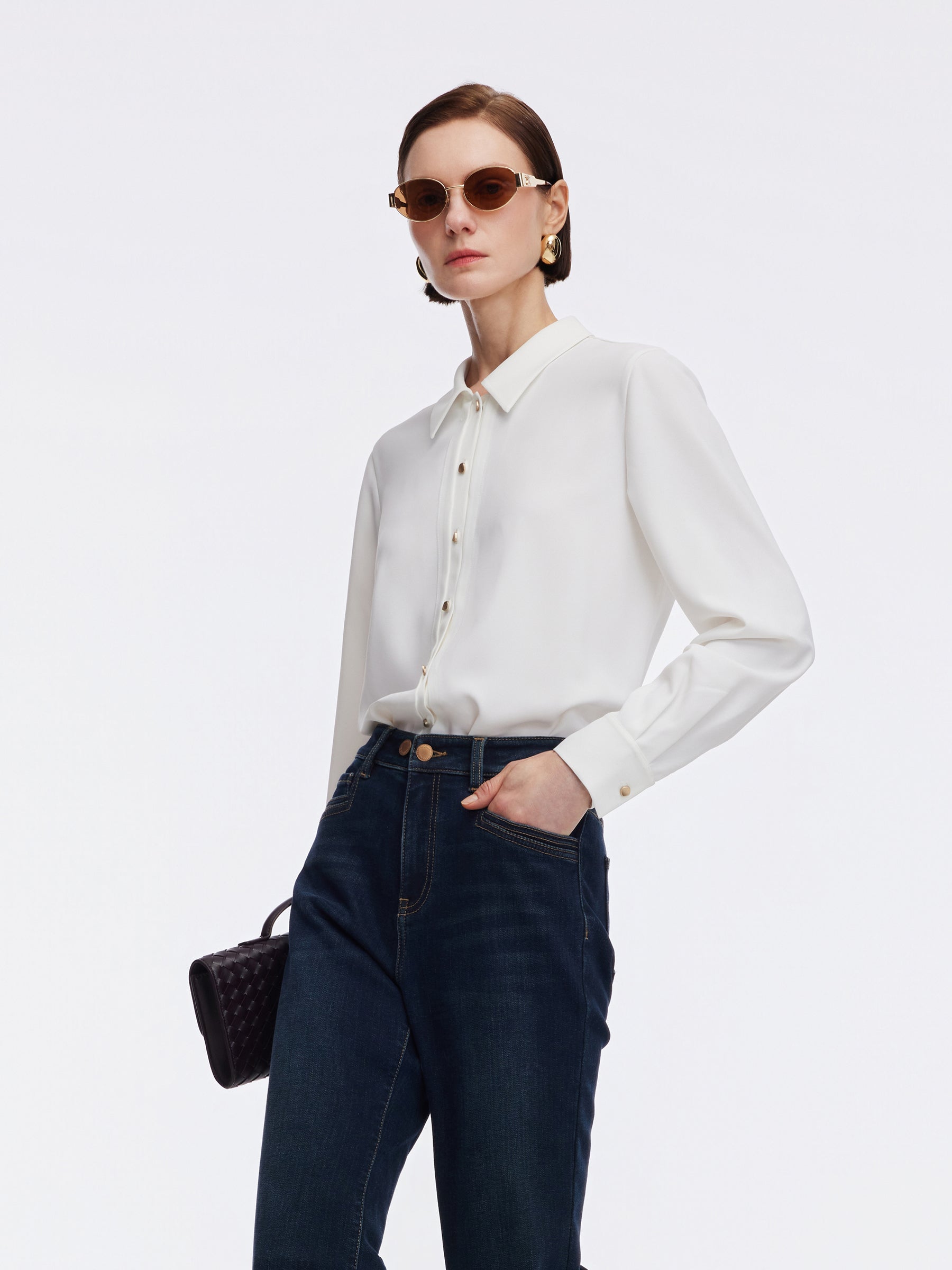 H-Line Metal Button Women Shirt