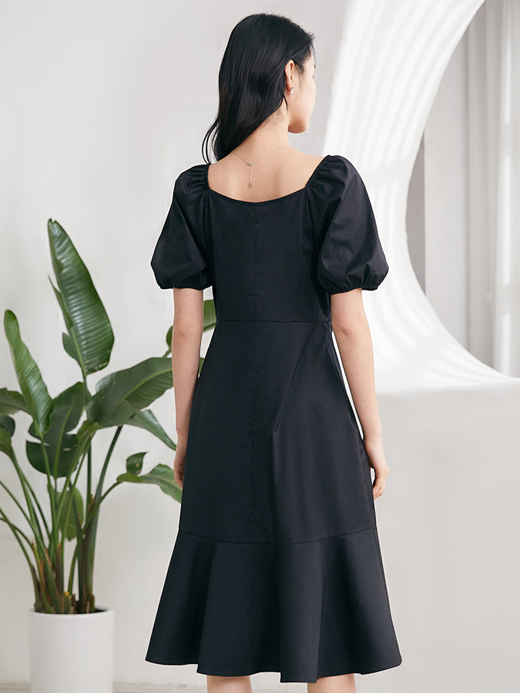 V-Neck Ruffle Cotton Midi Dress