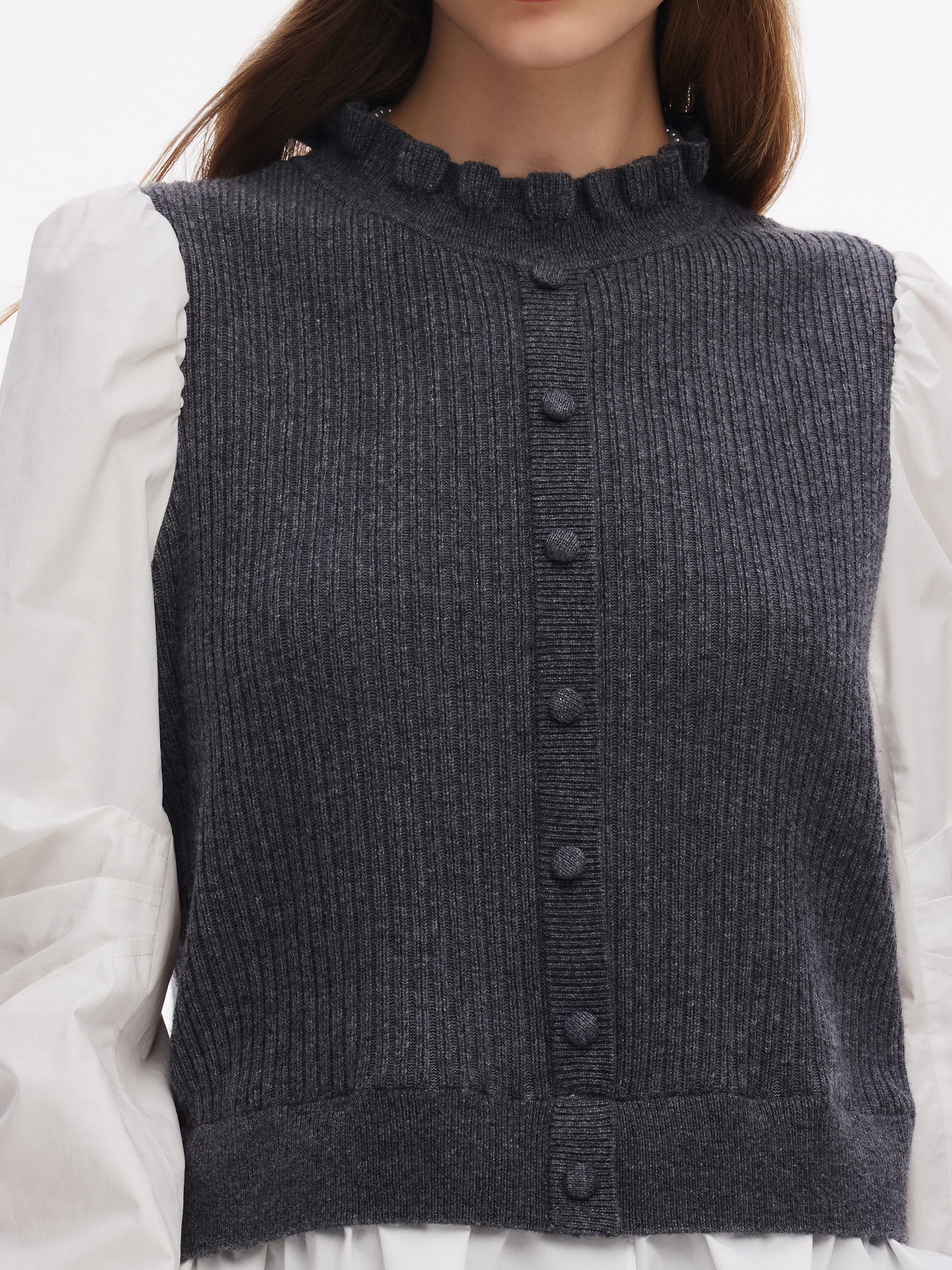 Wool Blend Faux Two-Piece Women Blouse