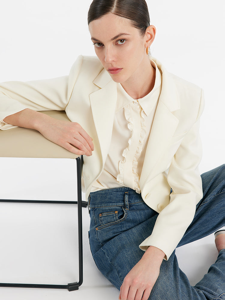 Worsted Wool Lapel Women Crop Blazer