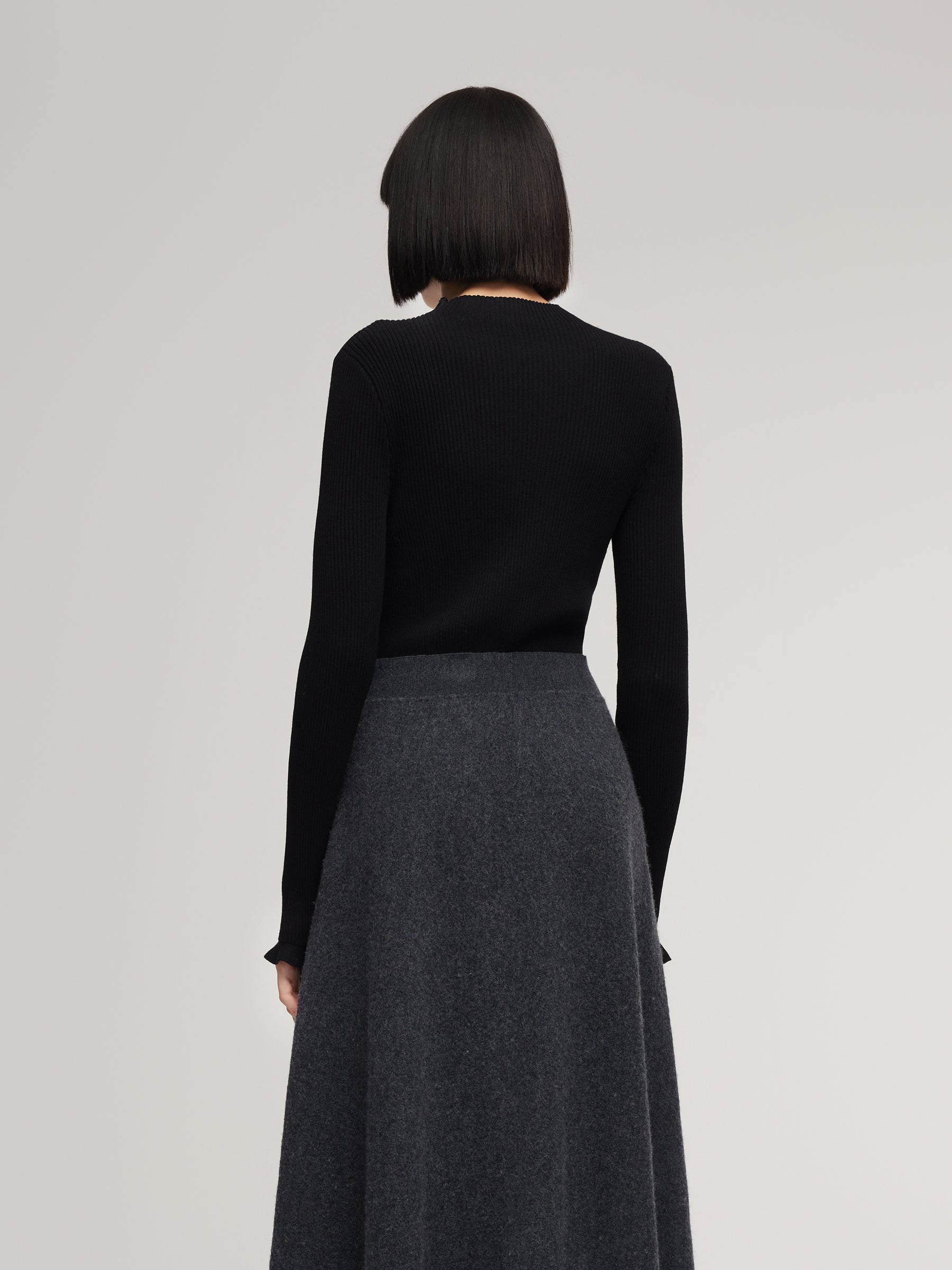 Tencel Wool Blend Mock Neck Women Knit Top