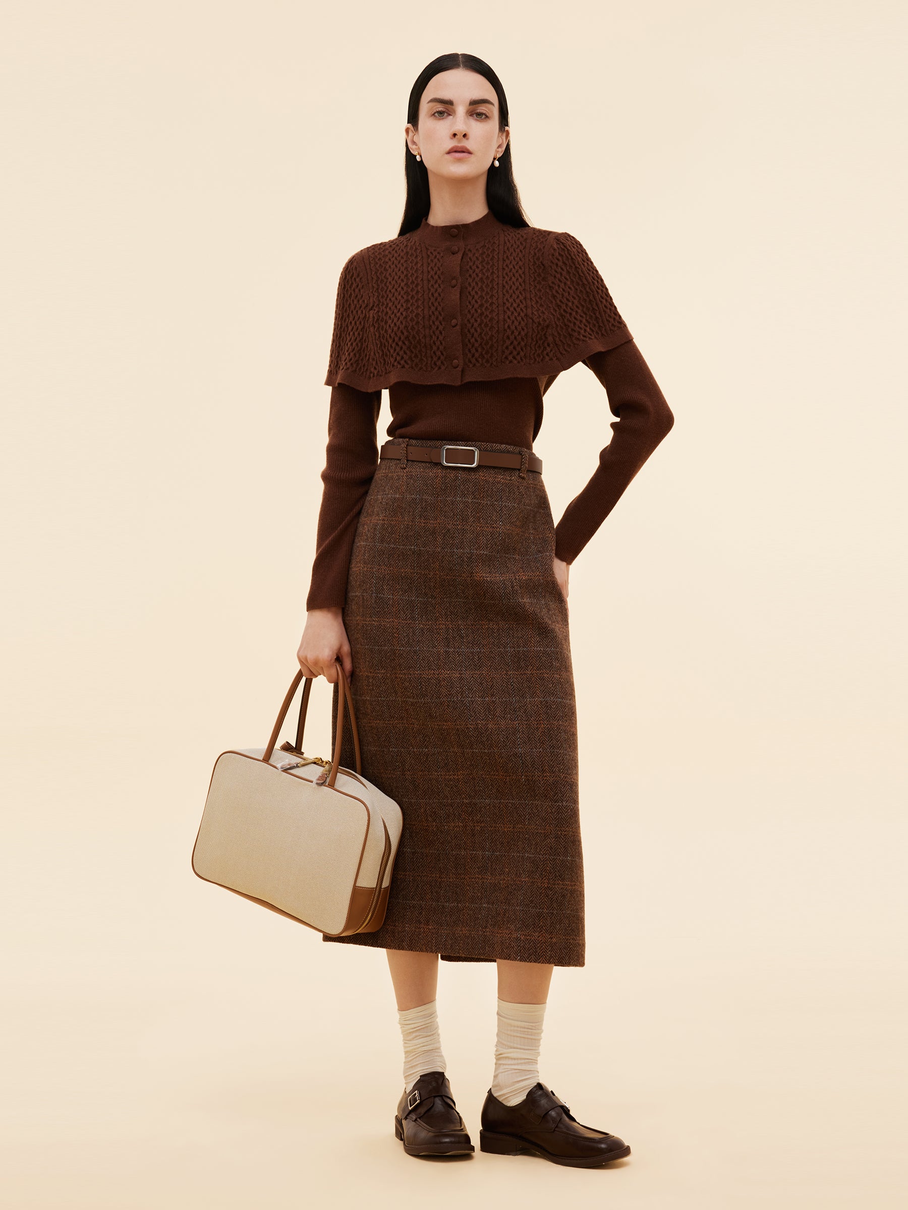 Lyocell Blend Knit Top And Cape Two-Piece Set