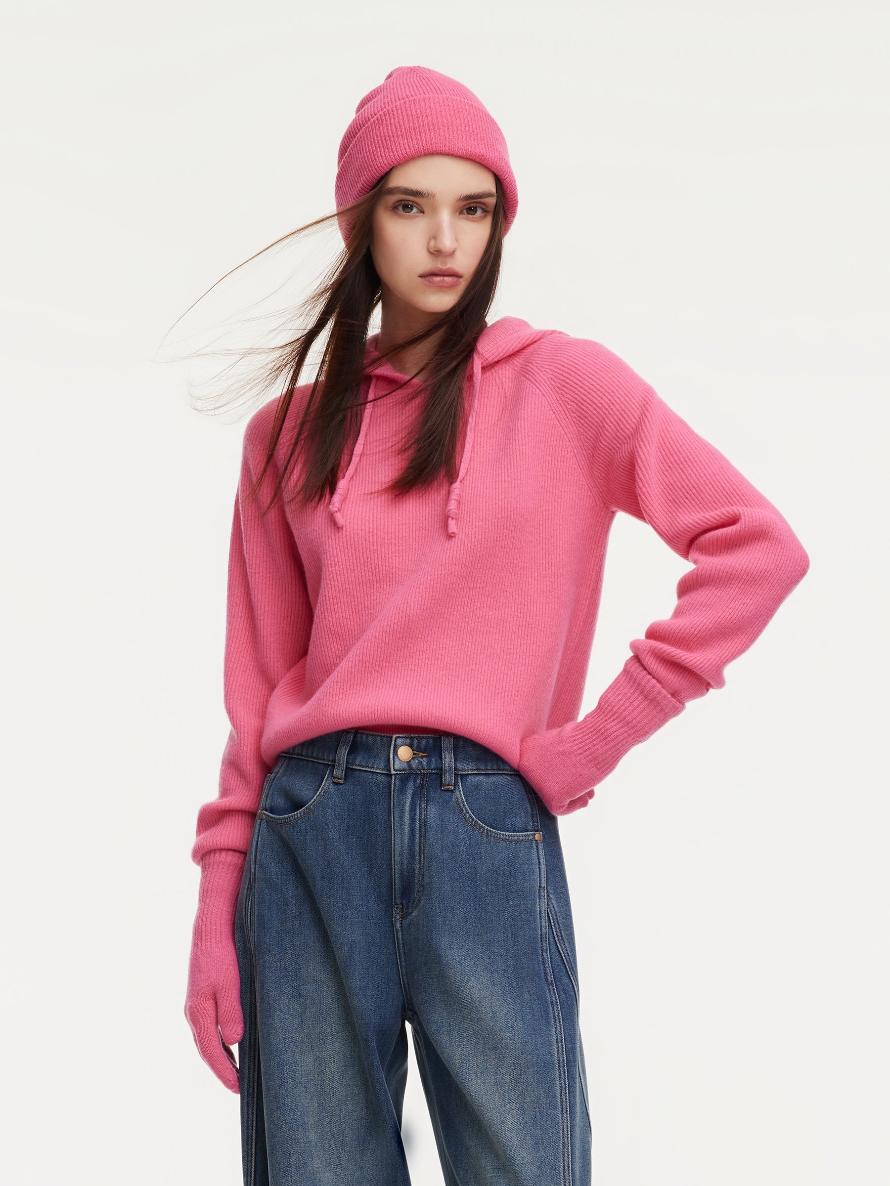 100% Wool Straight Cut Women Knit Hoodie