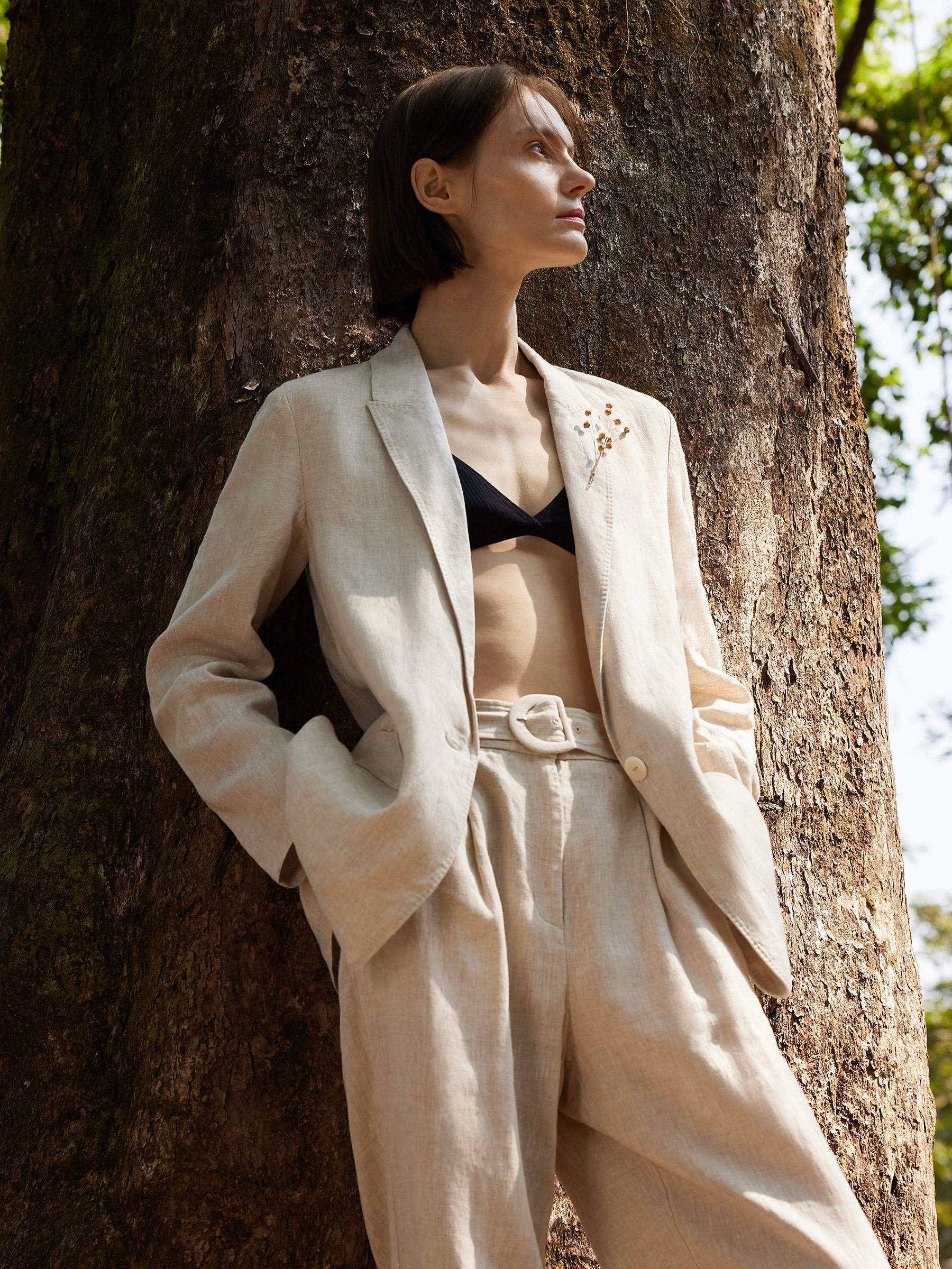 100% Linen Back Slit Women One Button Blazer