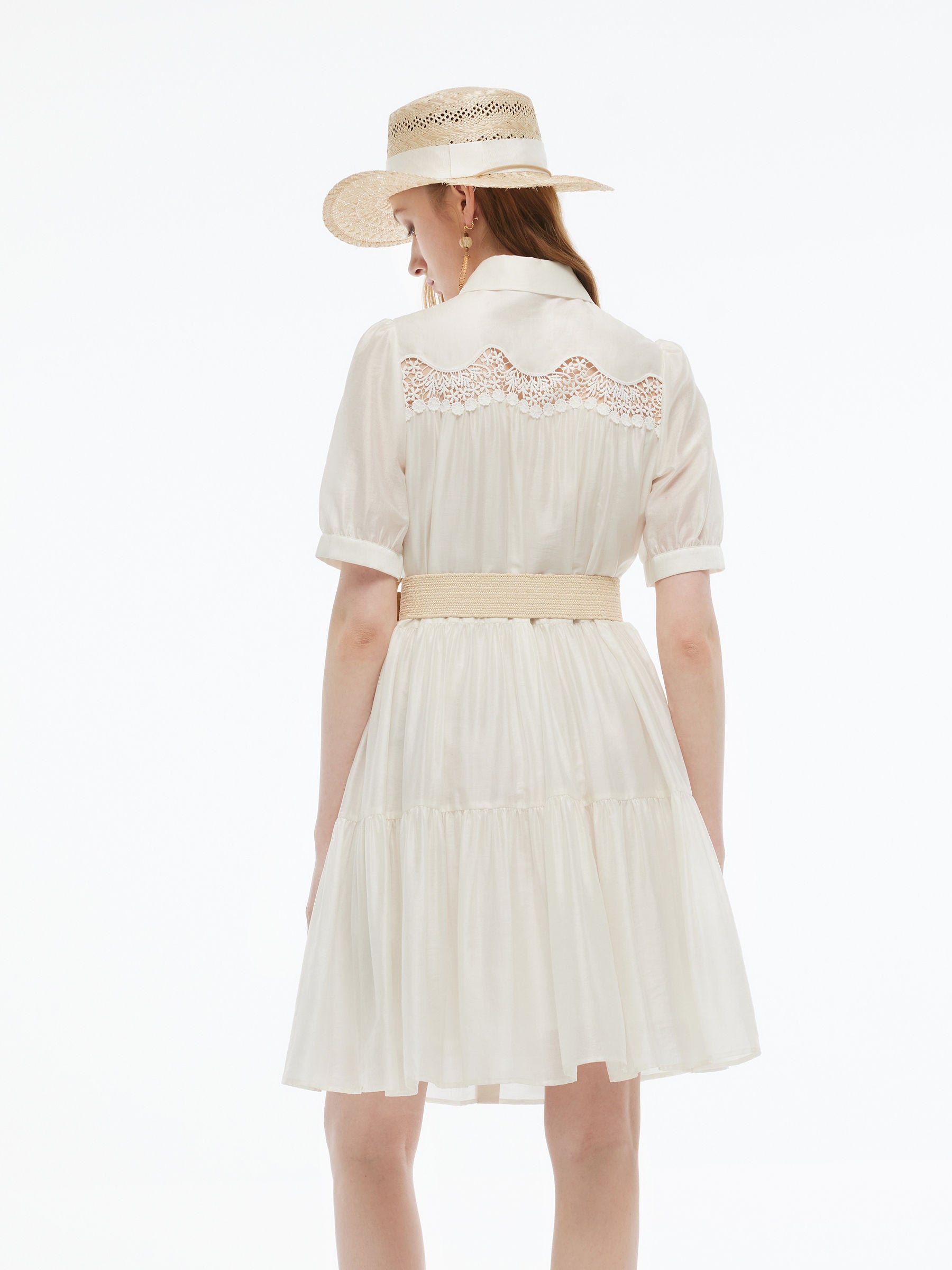 Tencel Blend Women Tiered Mini Dress With Ribbon