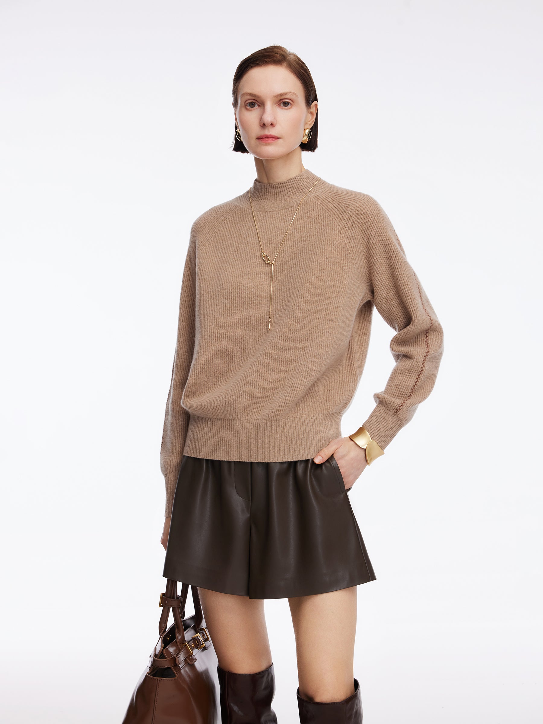 100% Wool Stitch Trim Women Knit Top