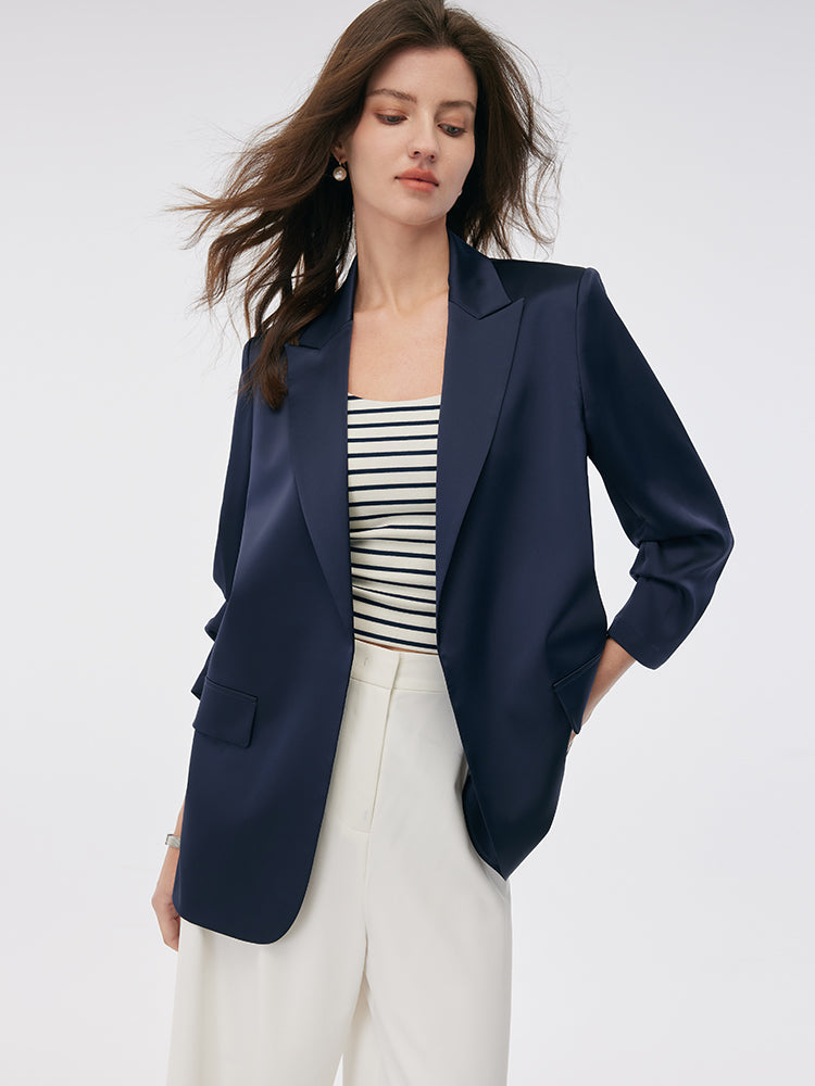 Triacetate 3/4 Ruched Sleeves Women Blazer