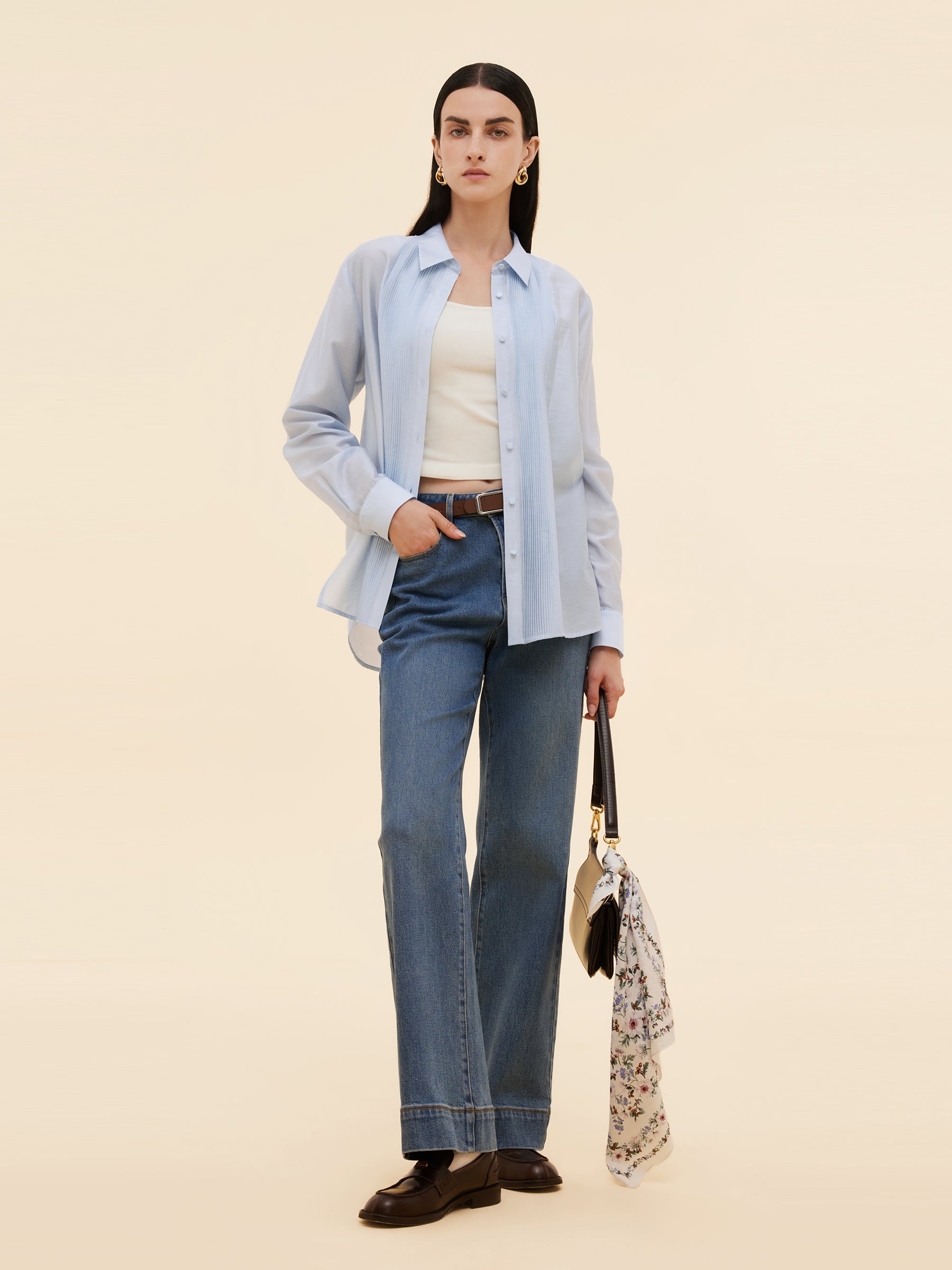 Tencel Blend Pleat Front Women Shirt