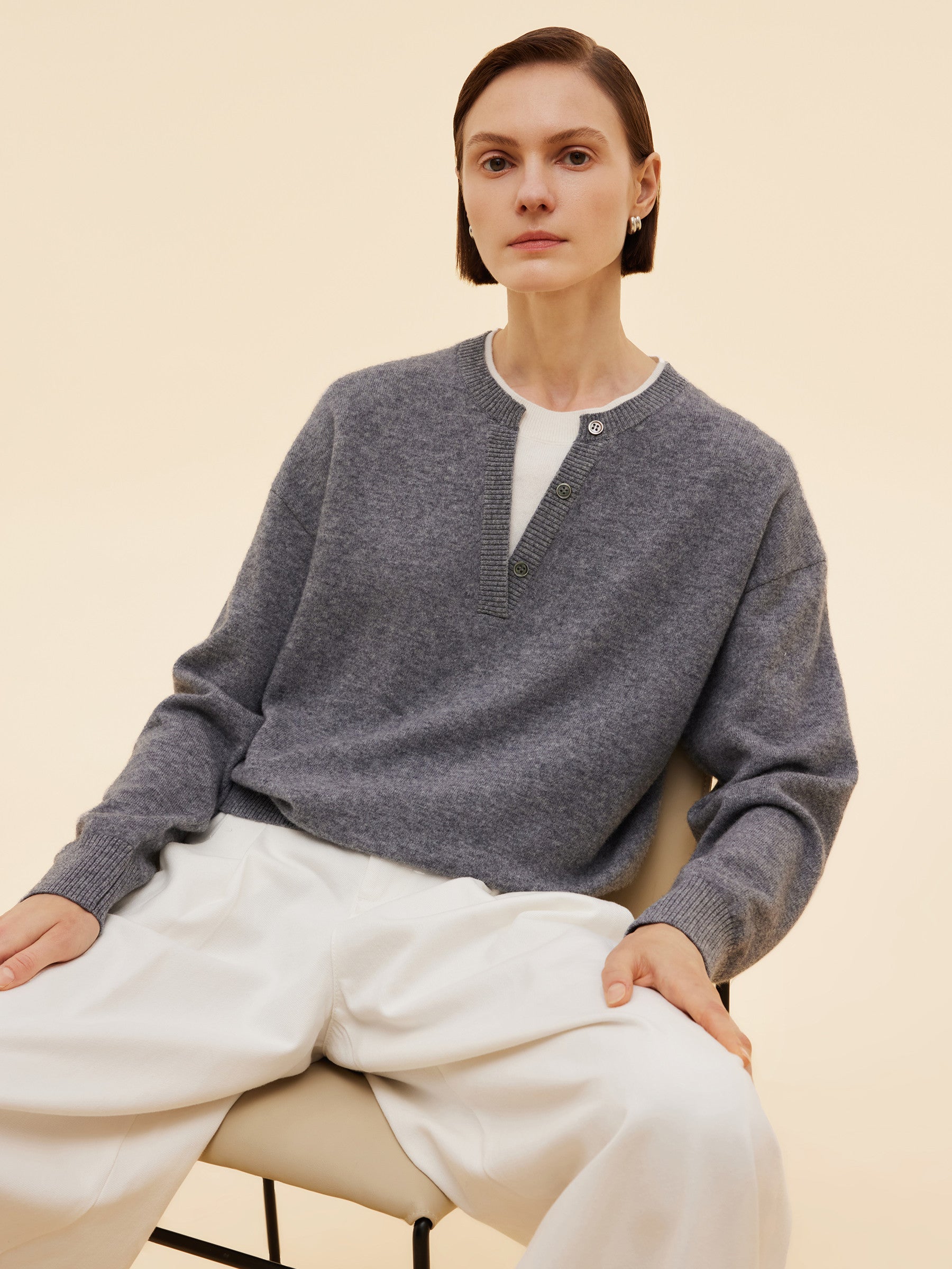 100% Wool Faux Two-Piece Women Sweater