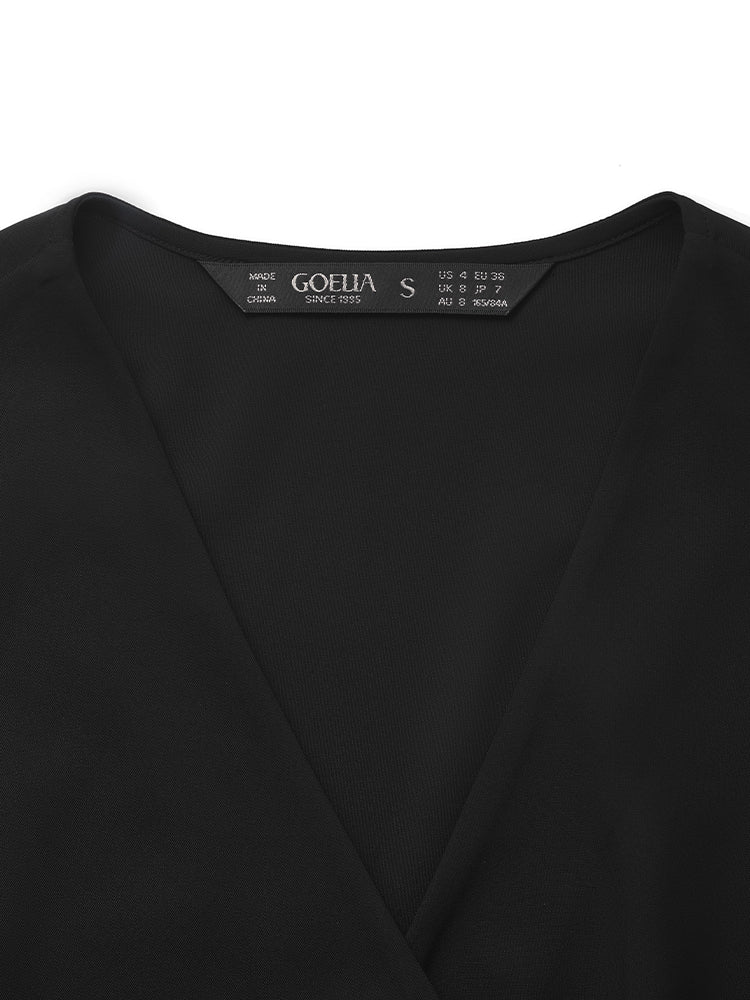 V-Neck Patchwork Pleated Women Mini Dress