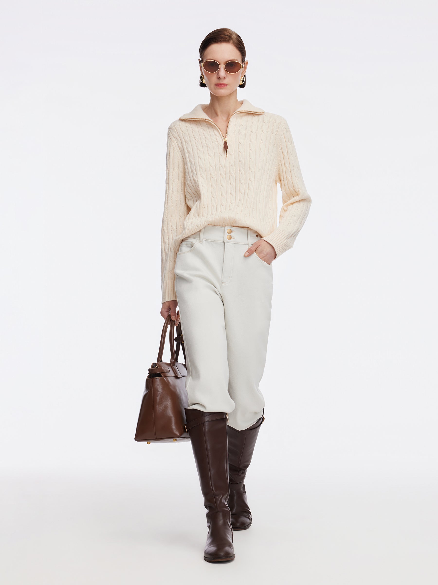 Wool Blend Half-Zip Women Sweater
