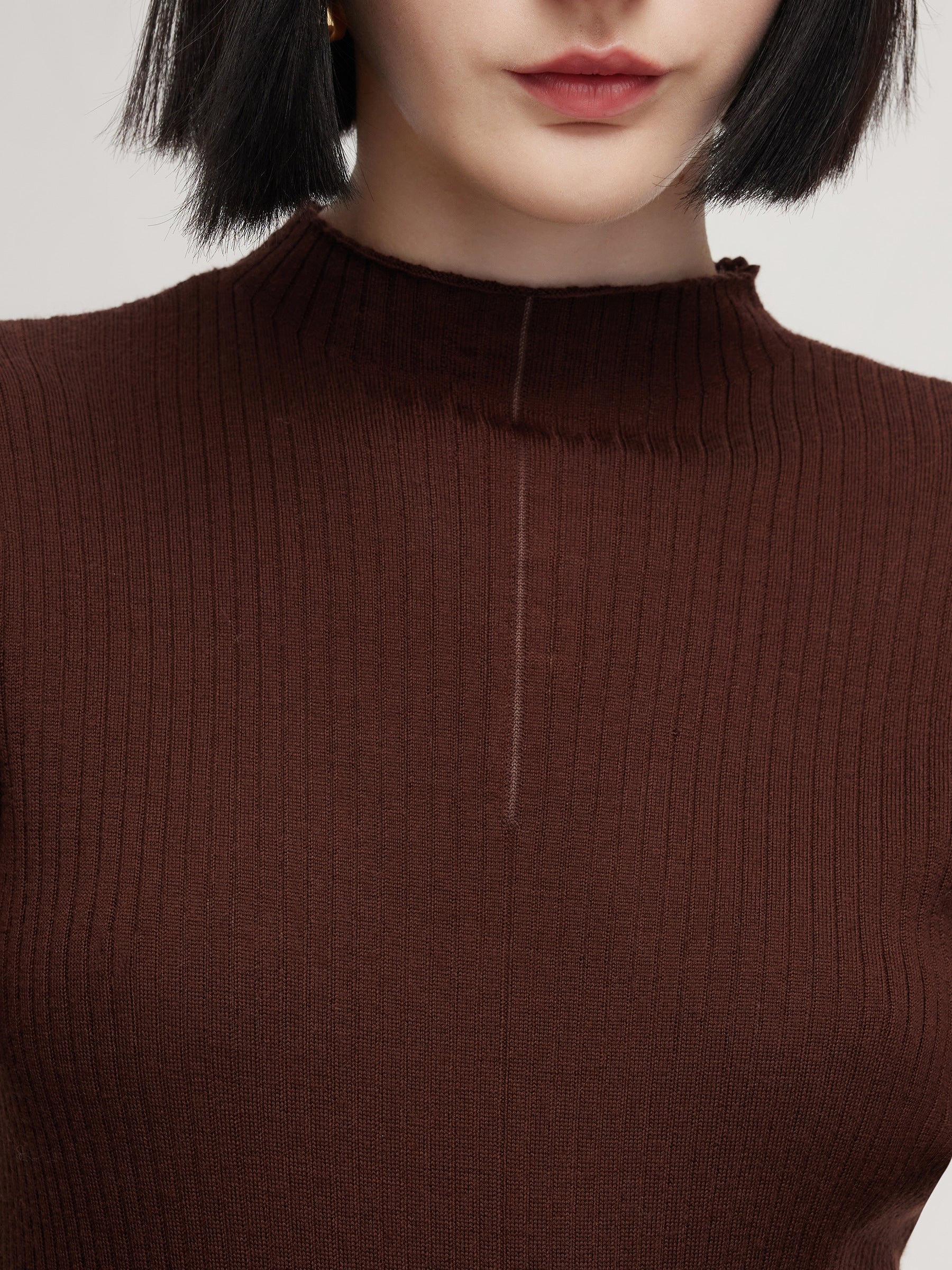 100% Washable Wool Mock Neck Women Knit Top