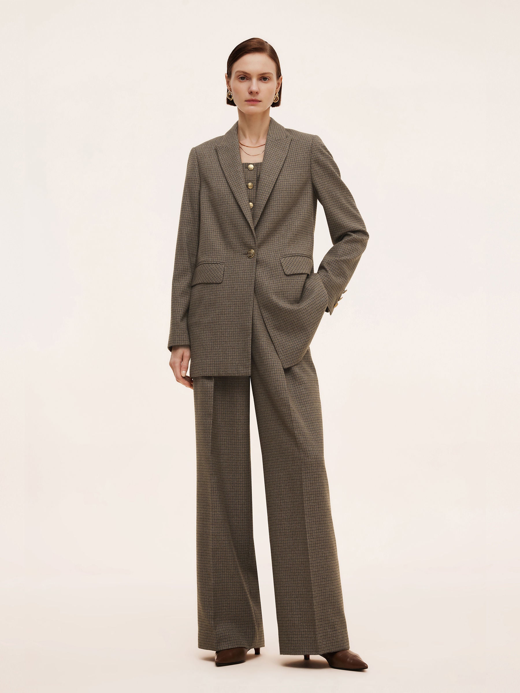 Plaid Notched Collar Women Blazer