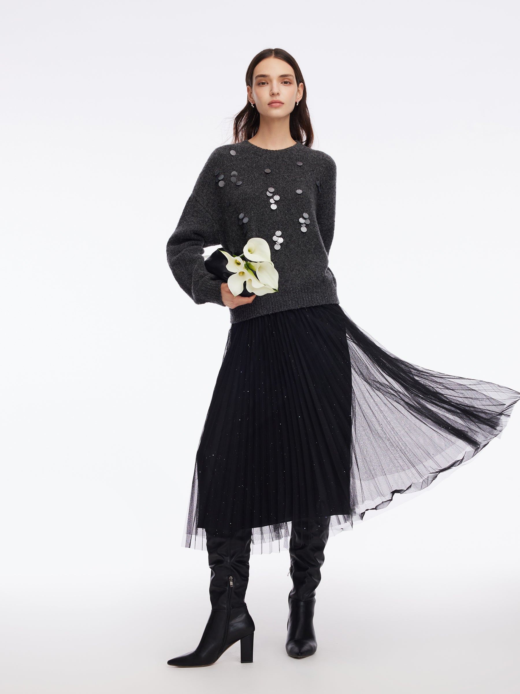 Wool Blend Sequins Women Sweater