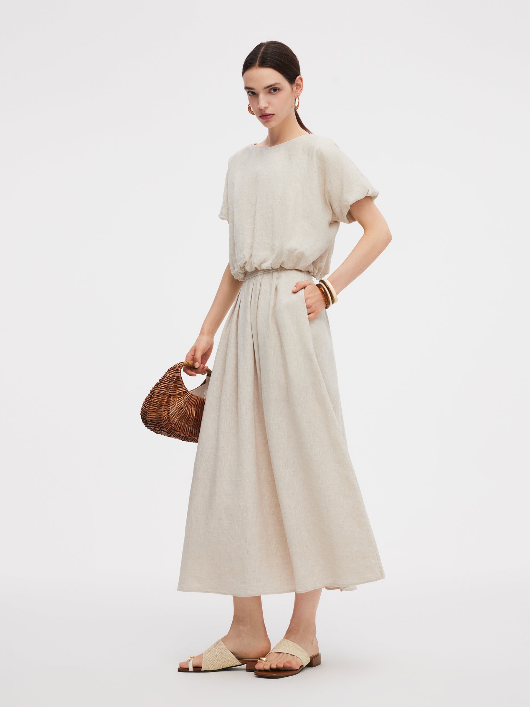 100% Linen Women Bud Sleeve Top