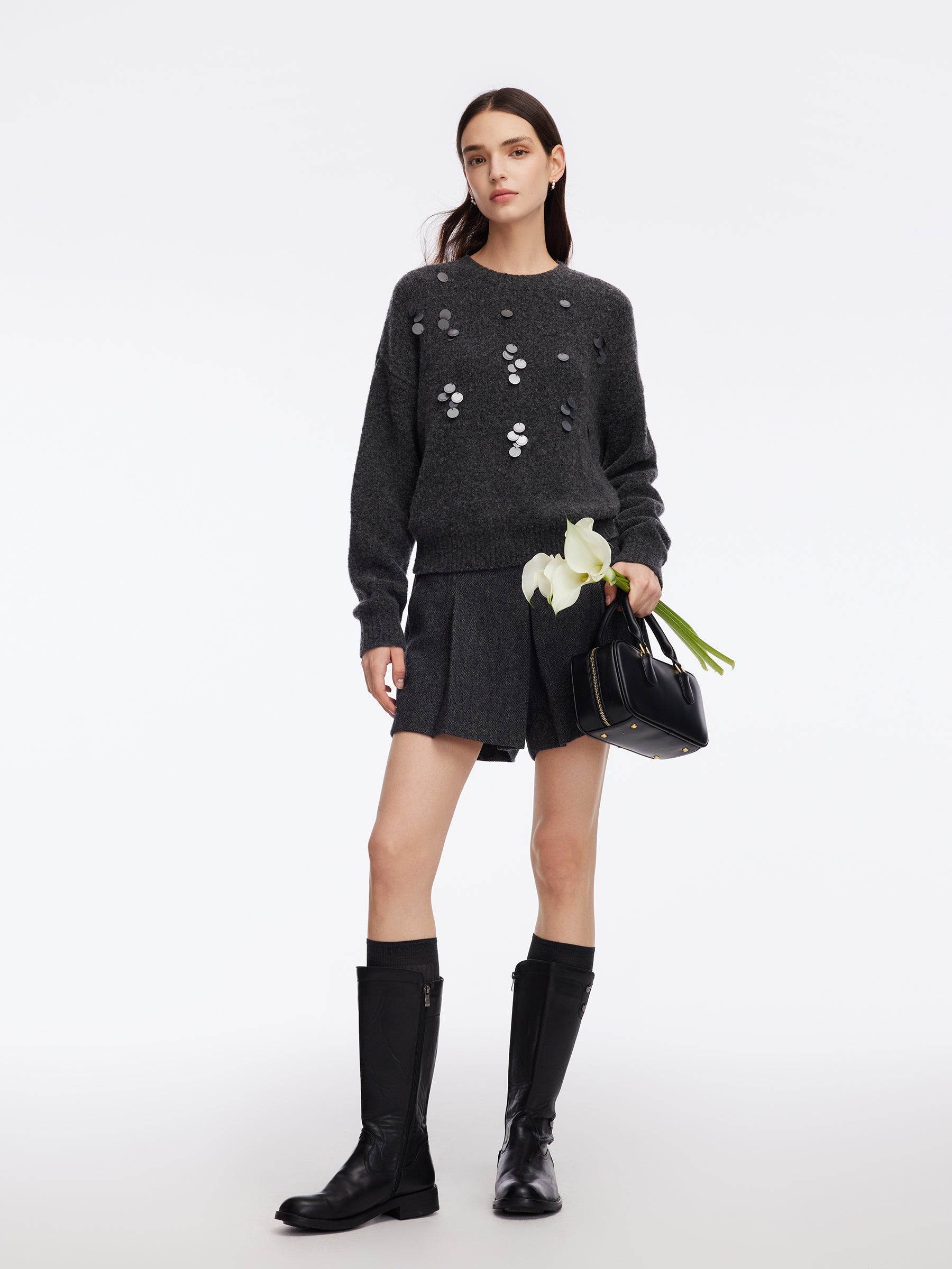 Wool Blend Sequins Women Sweater