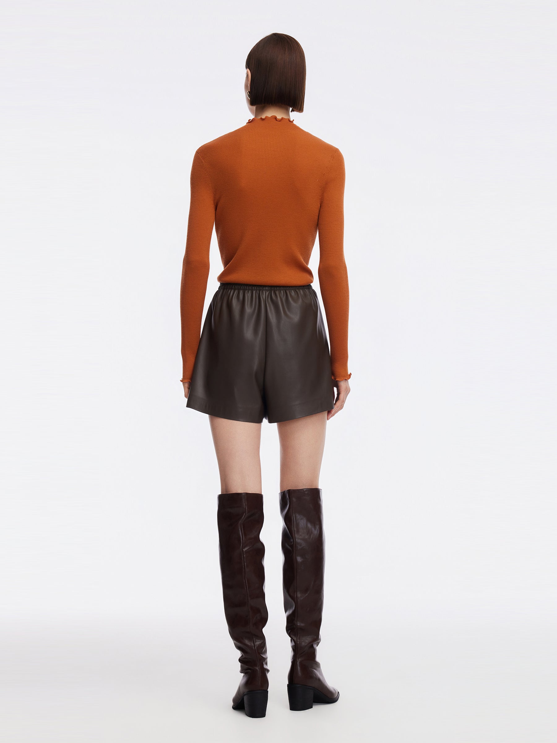 PU Leather Elastic Waist Women A-Line Shorts