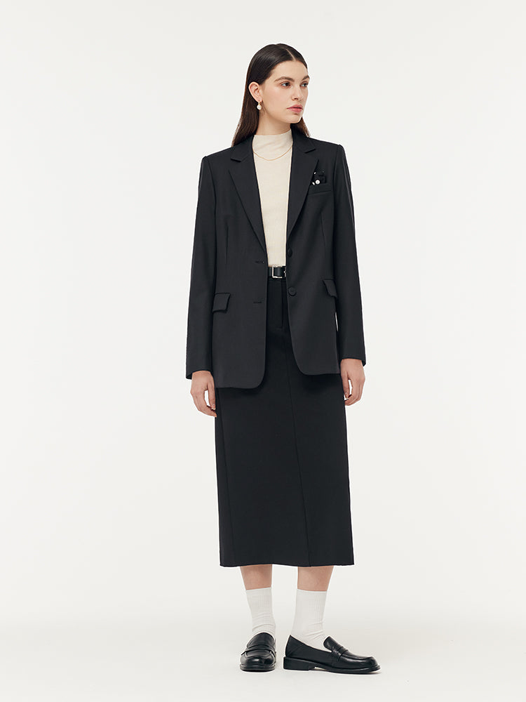 100% Wool Women Blazer With Detachable Brooch