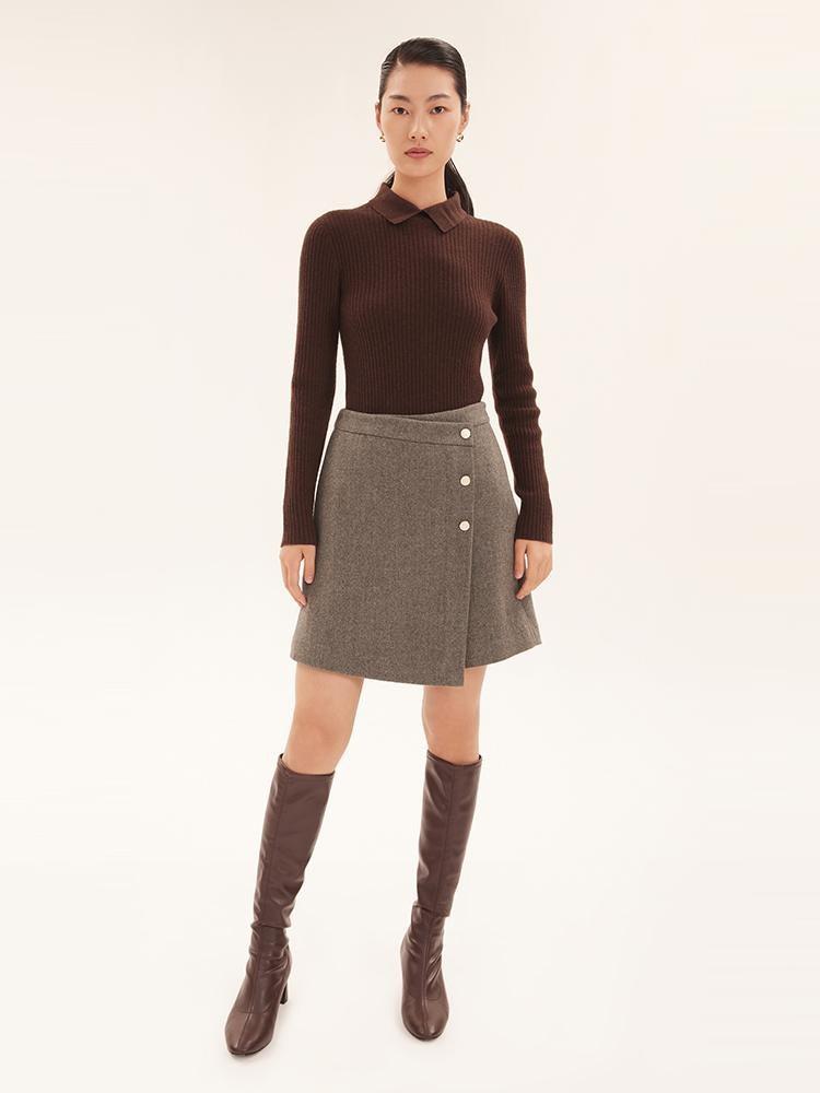 Asymmetric Washable Wool Wrap Skort