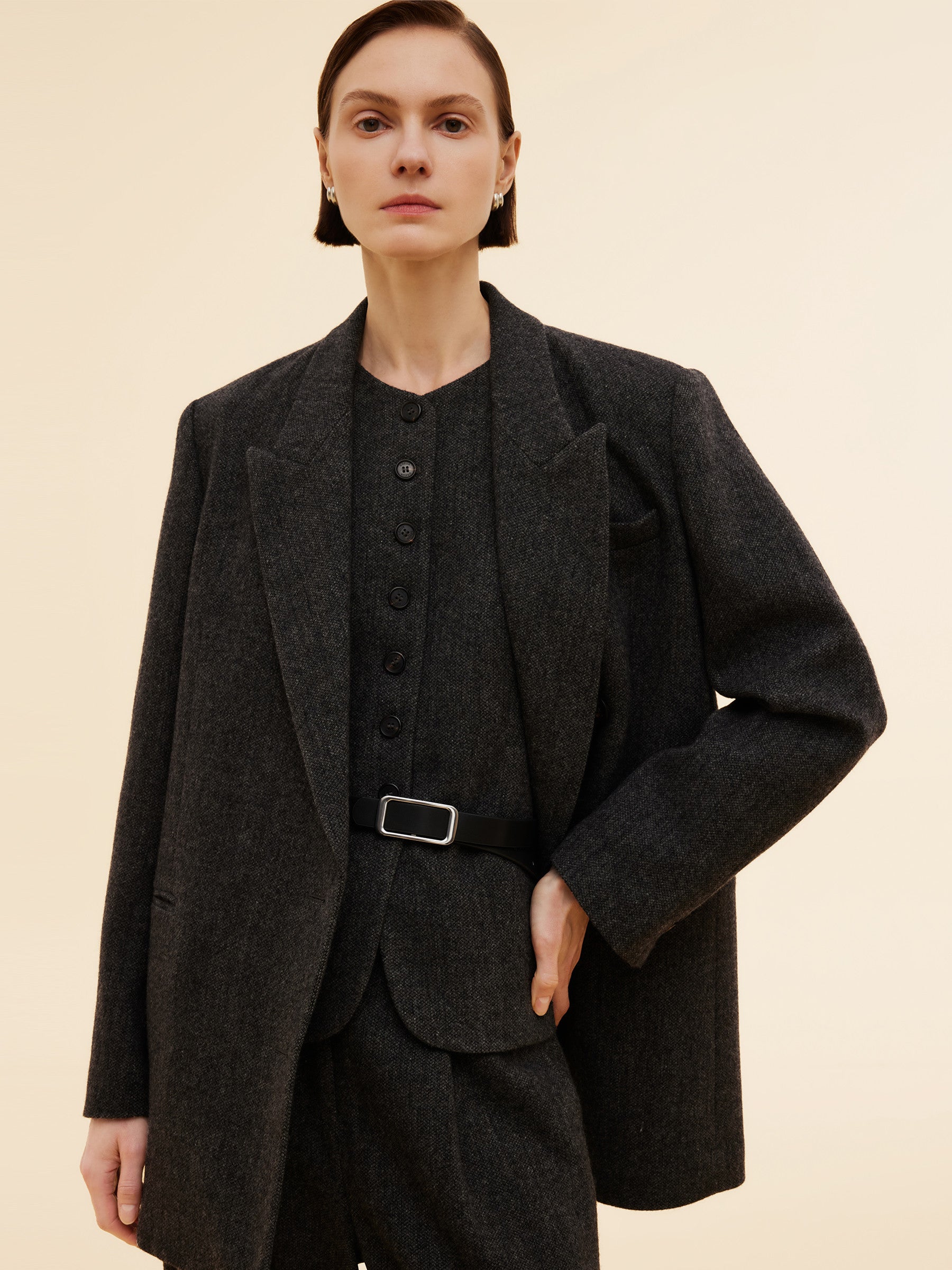 100% Washable Wool Notched Collar Women Blazer