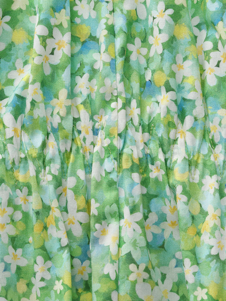 Cotton Floral Print Drawstring Front Women Mini Dress With Hairband