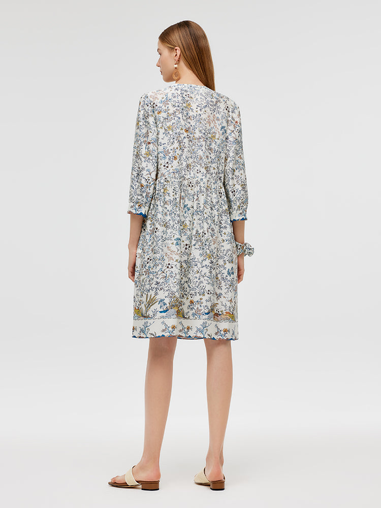 19 Momme Mulberry Silk Print Women Mini Dress With Scrunchie