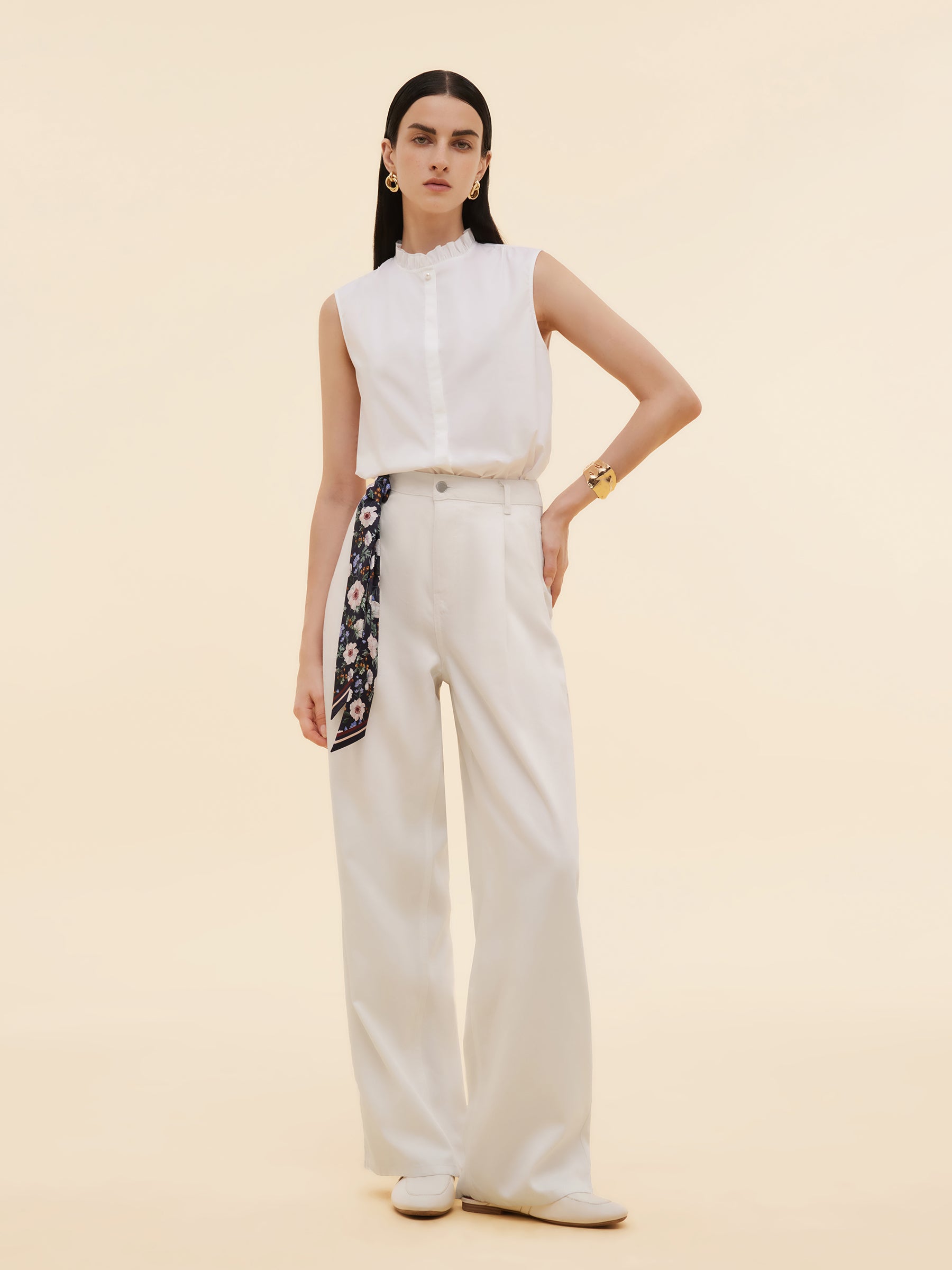 Ruffle Collar Women Sleeveless Shirt