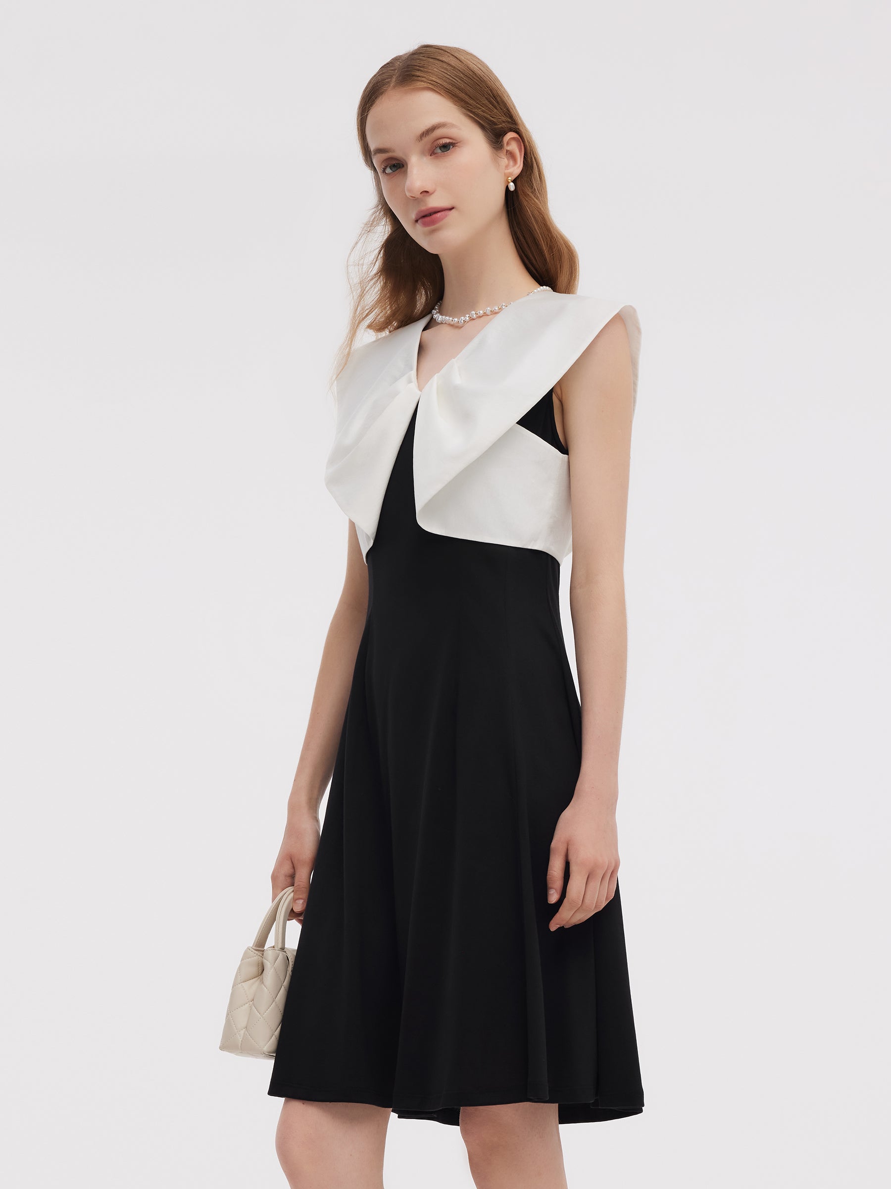 Color Block V-Neck Women Knit Mini Dress