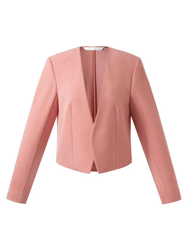 Acetate Collarless Women Crop Blazer
